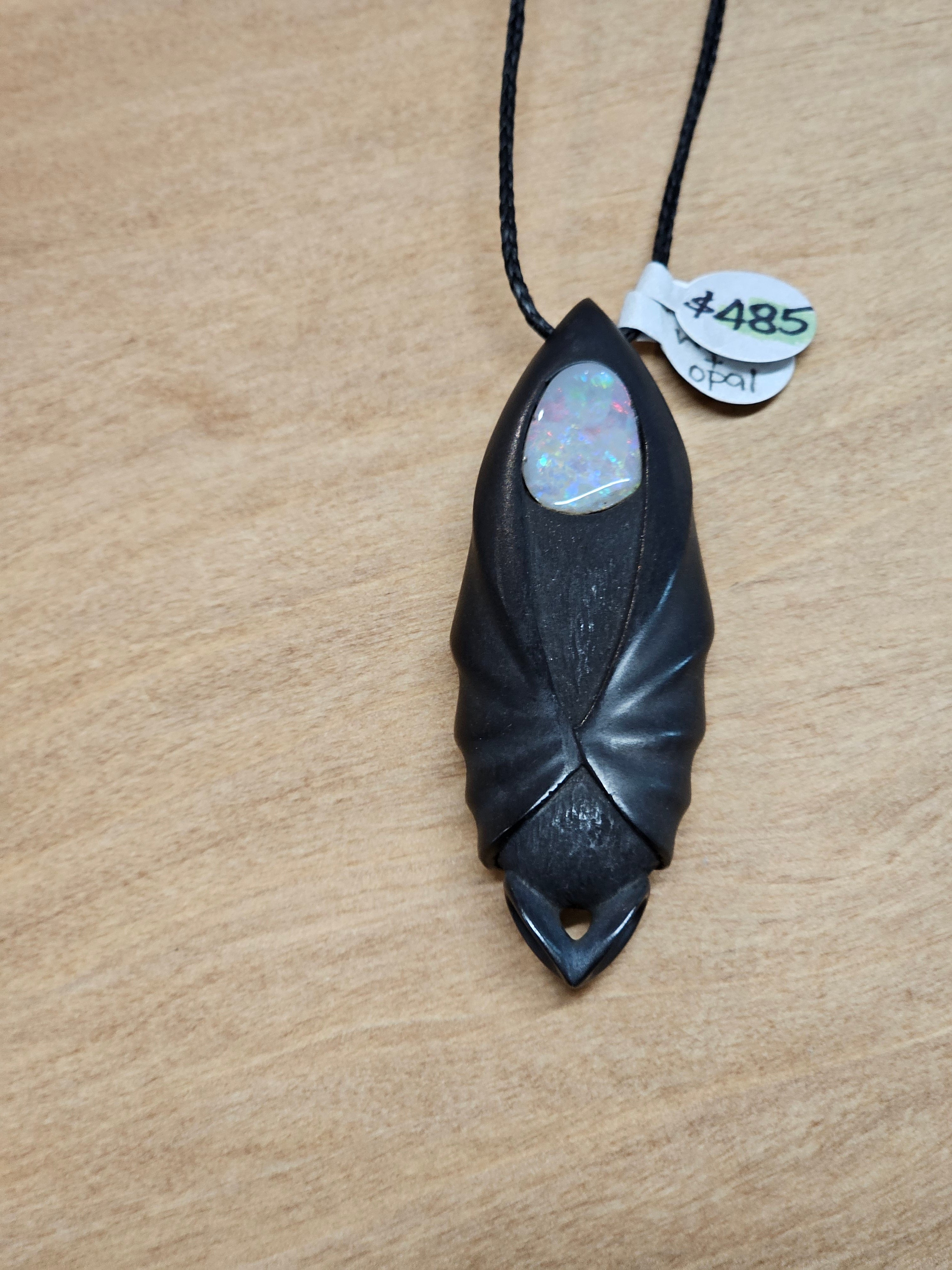 Boxwood Bat with Australian Opal Pendant