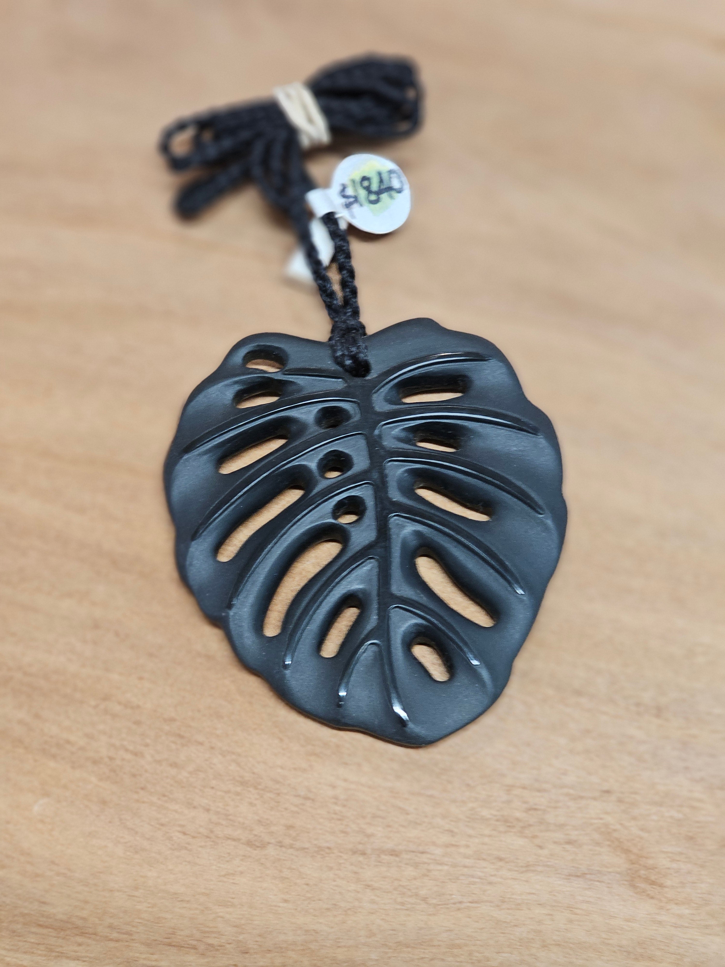 Black Jade Monstera Leaf Pendant