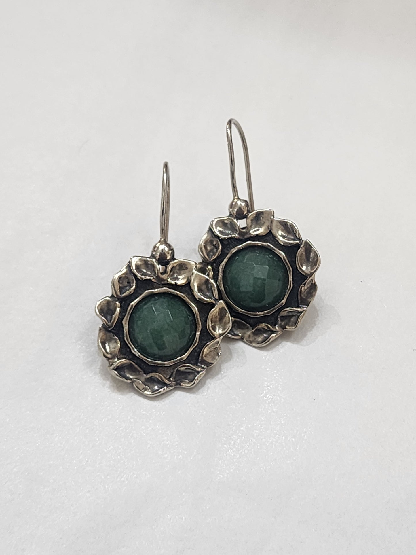 Flower Earrings with Green Stone