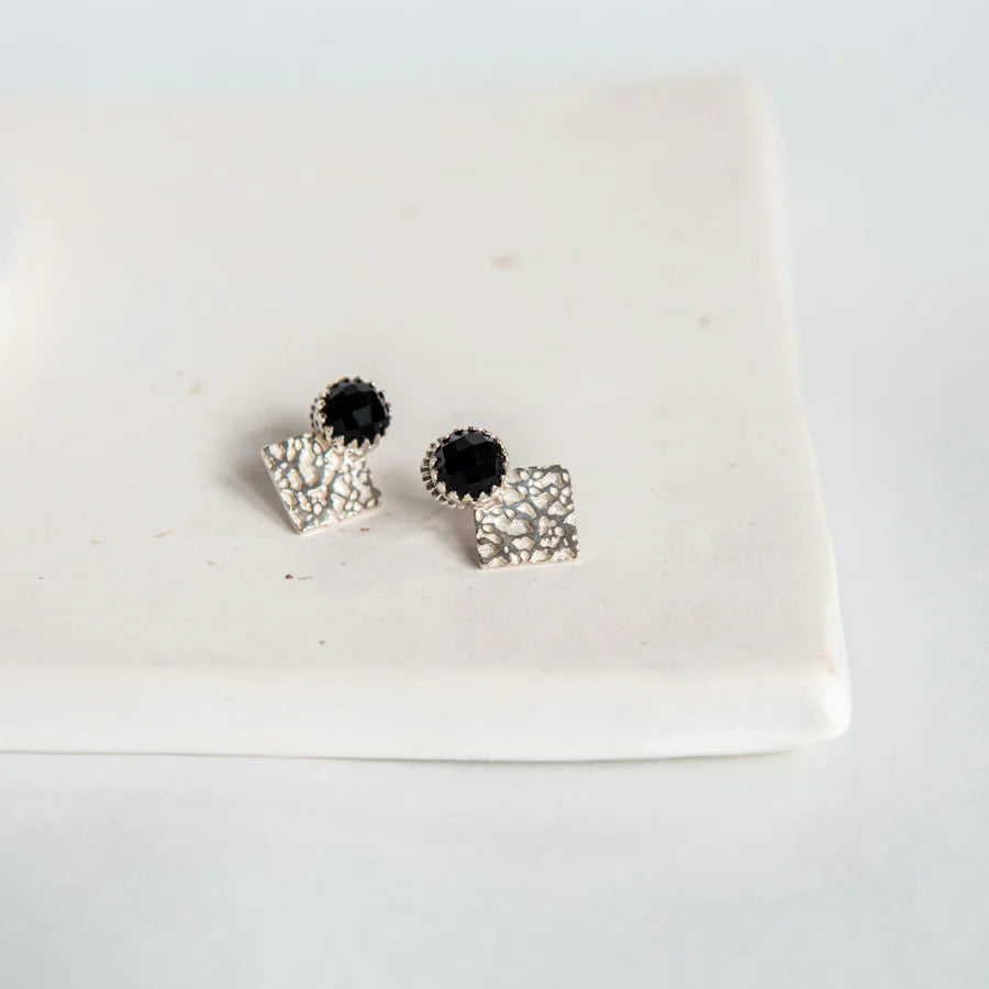 Regal Square Studs - with Black Onyx