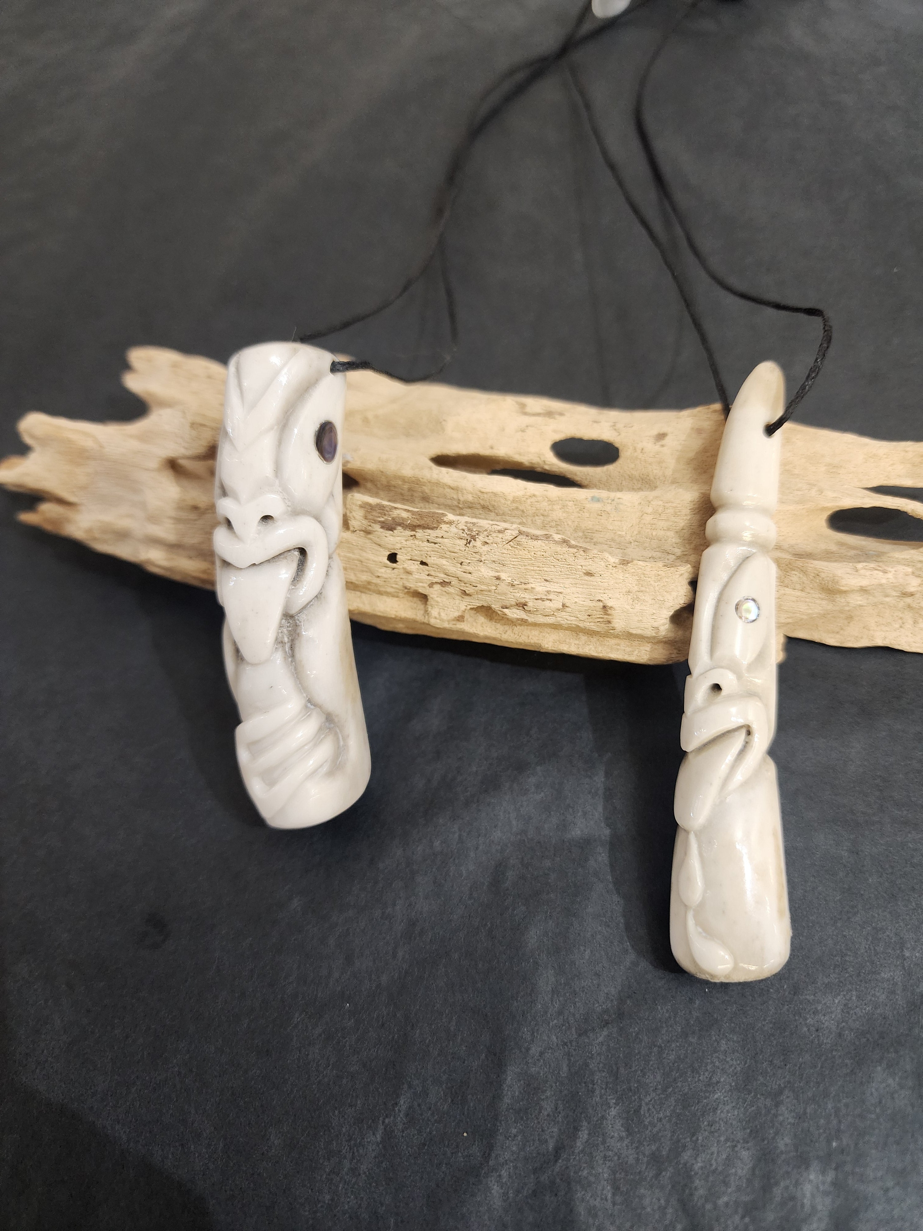 Tiki with Paua Eye - Deer Antler