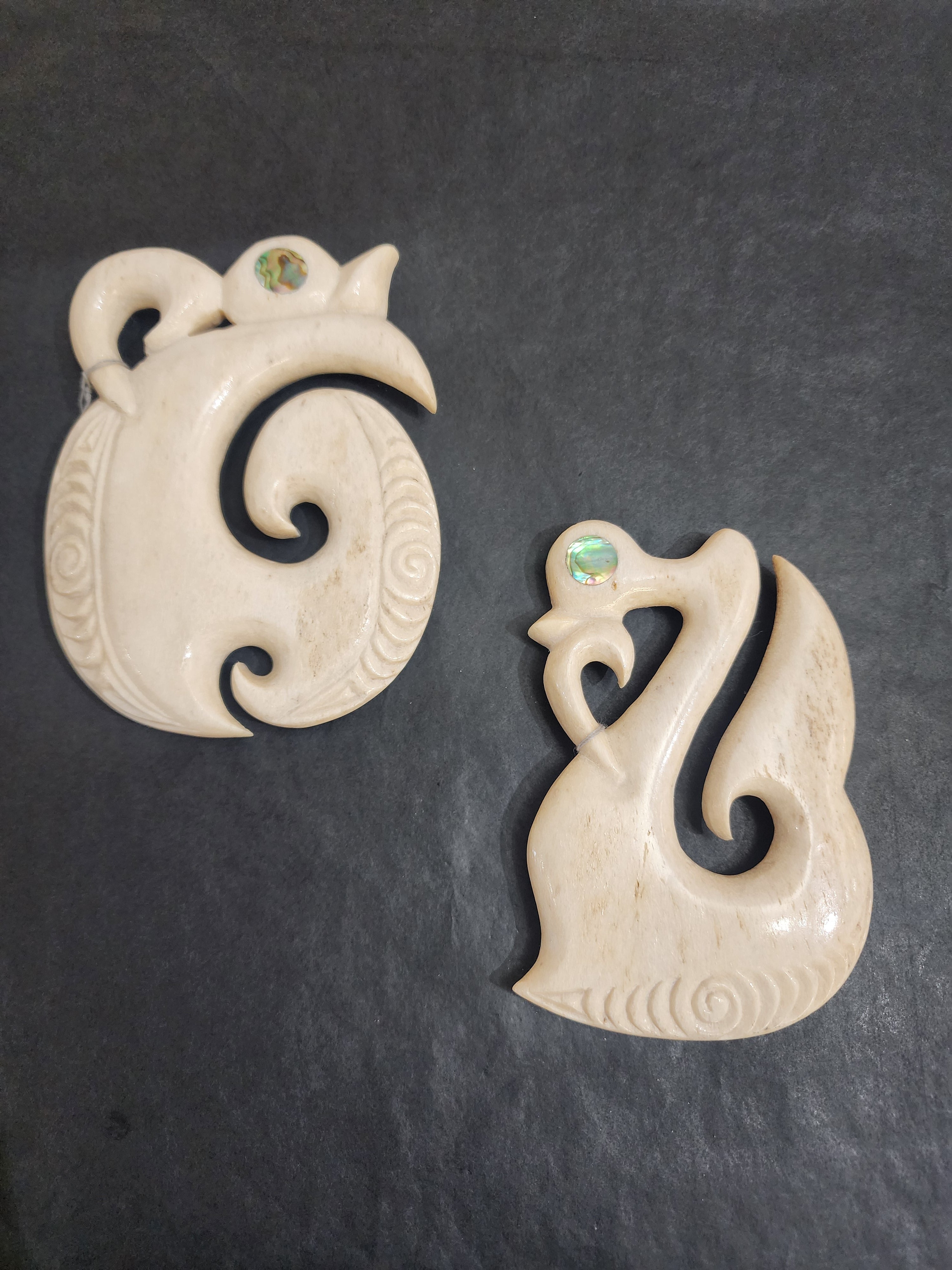 Manaia with Paua Eye - Whalebone (Large)