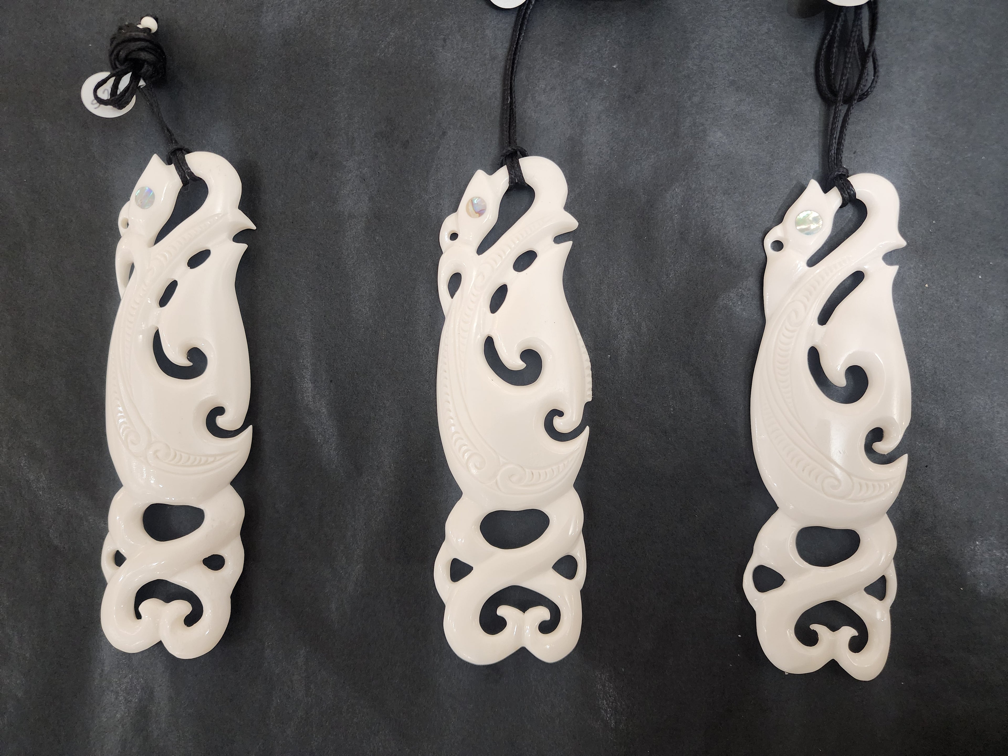 Manaia Pendant with Paua - Beef Bone