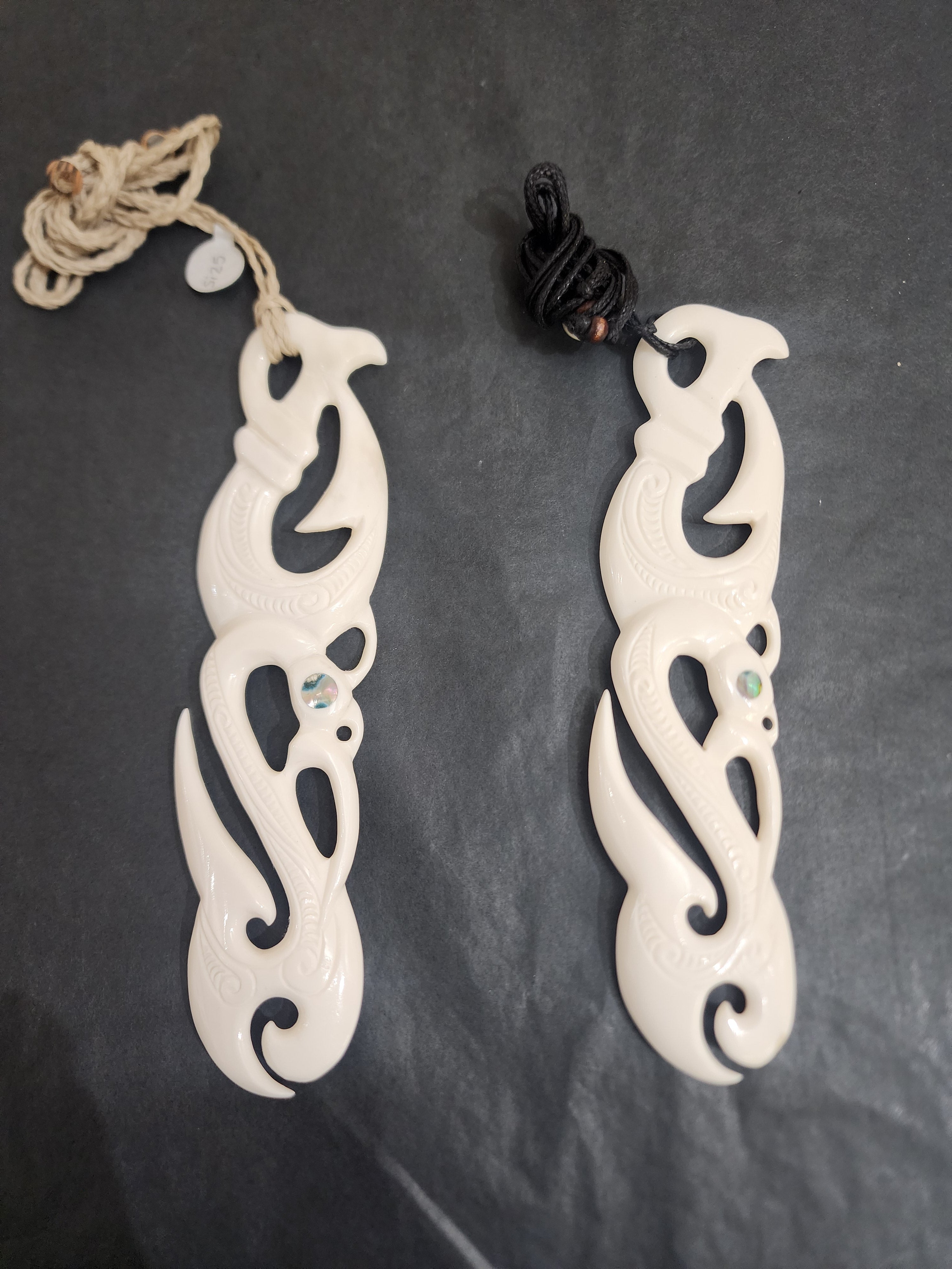 Manaia Pendant with Paua - Beef Bone