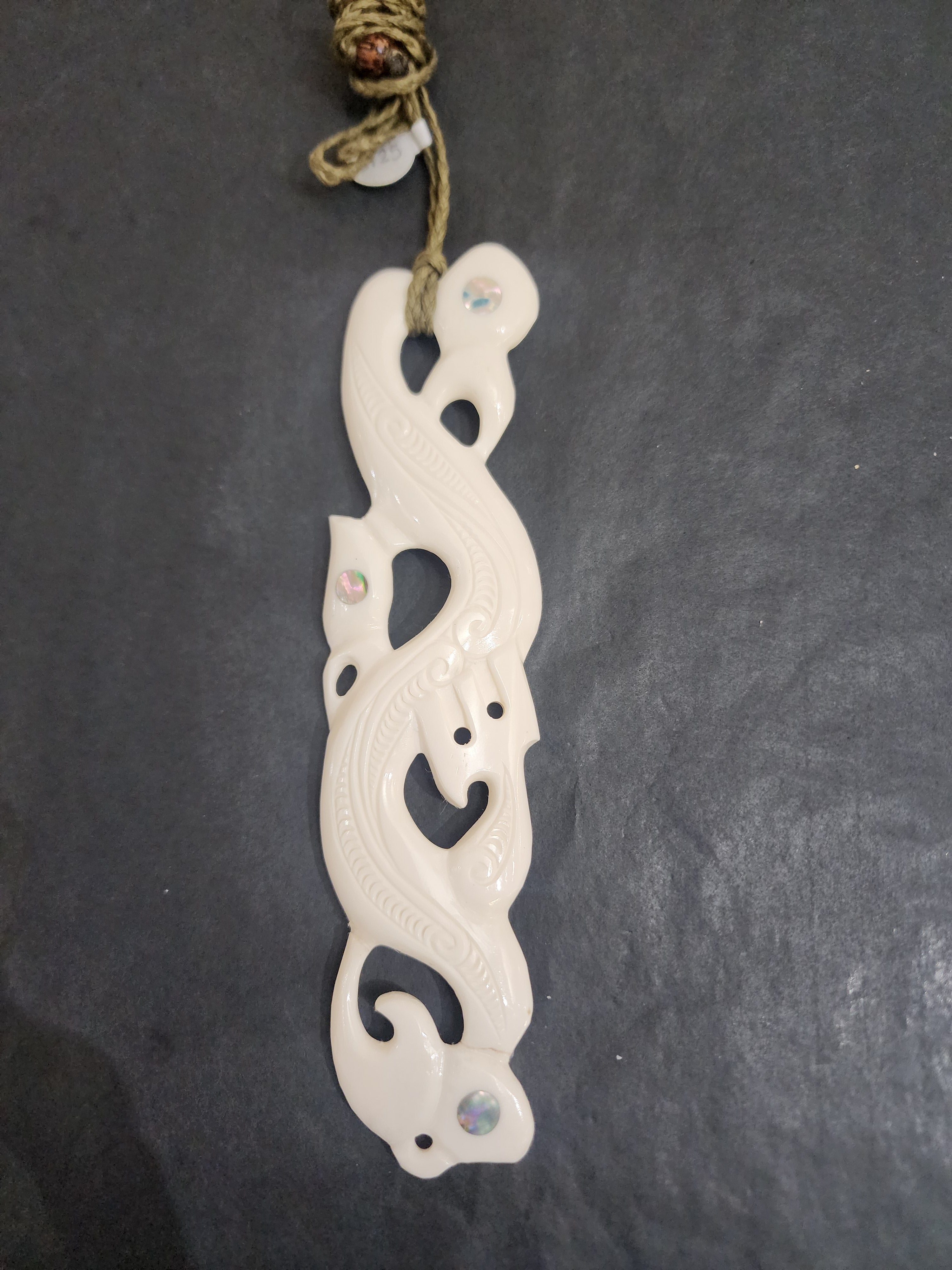 Manaia Pendant with Paua - Beef Bone