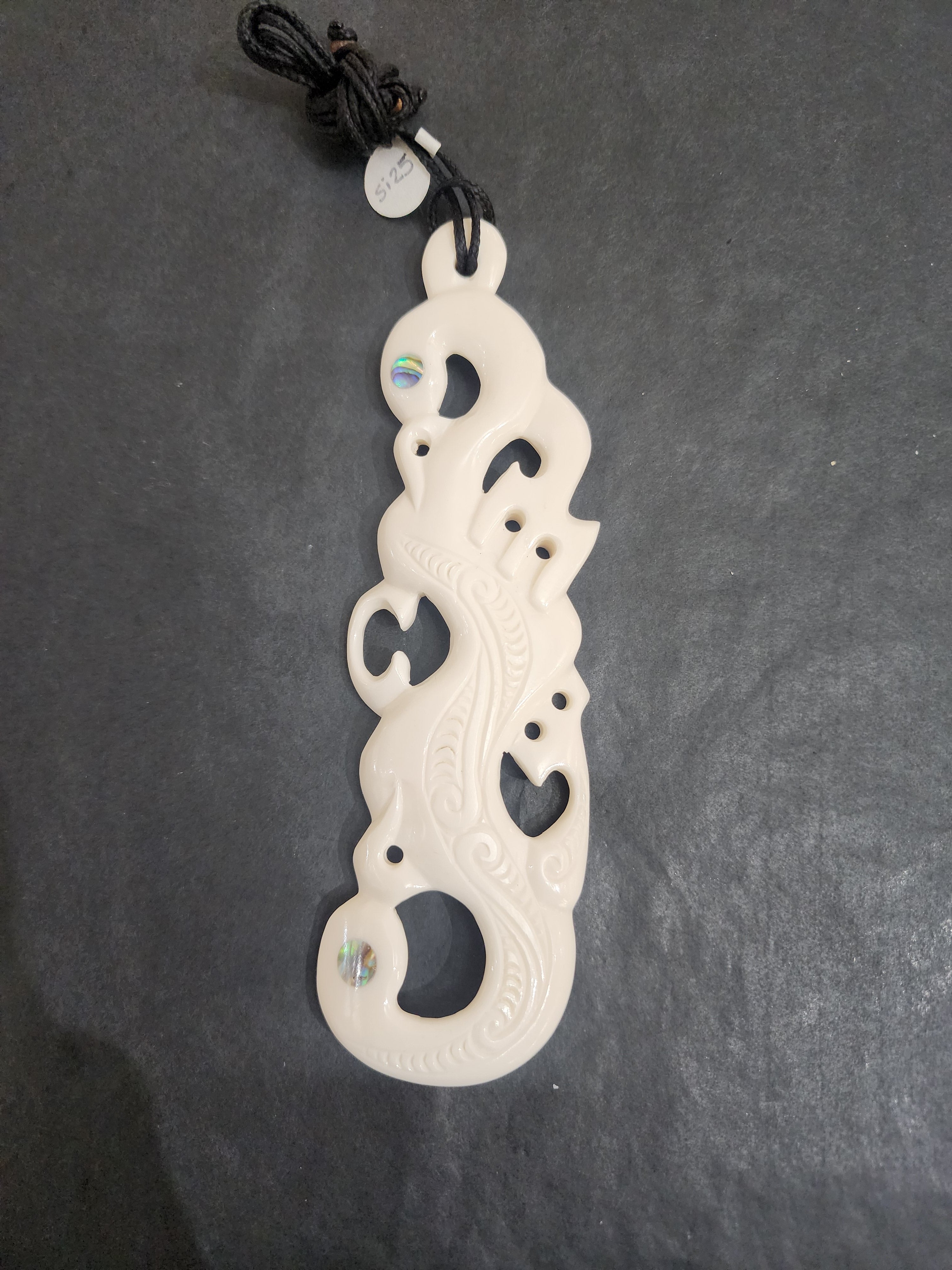 Manaia Pendant with Paua - Beef Bone