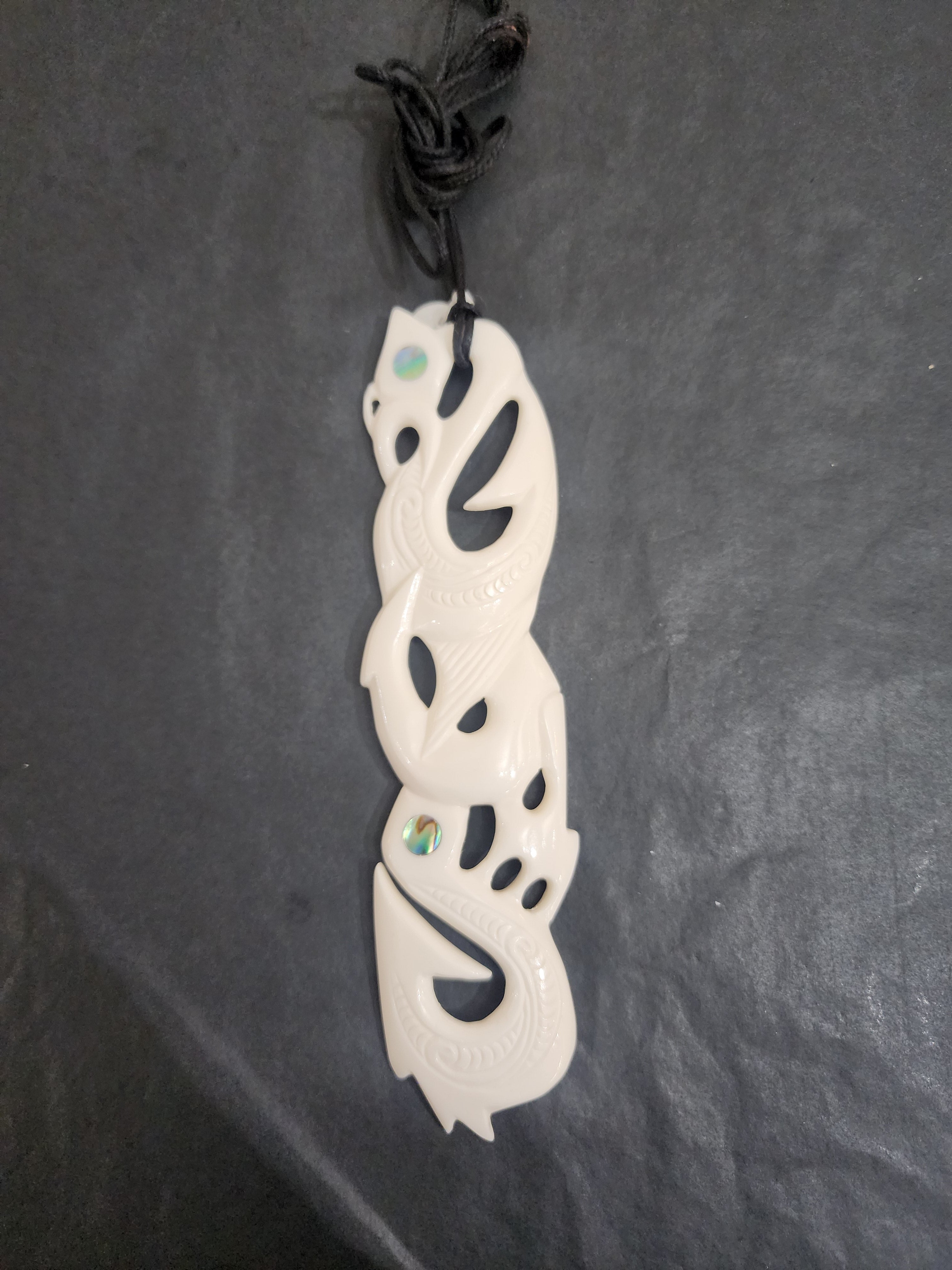 Manaia Pendant with Paua - Beef Bone