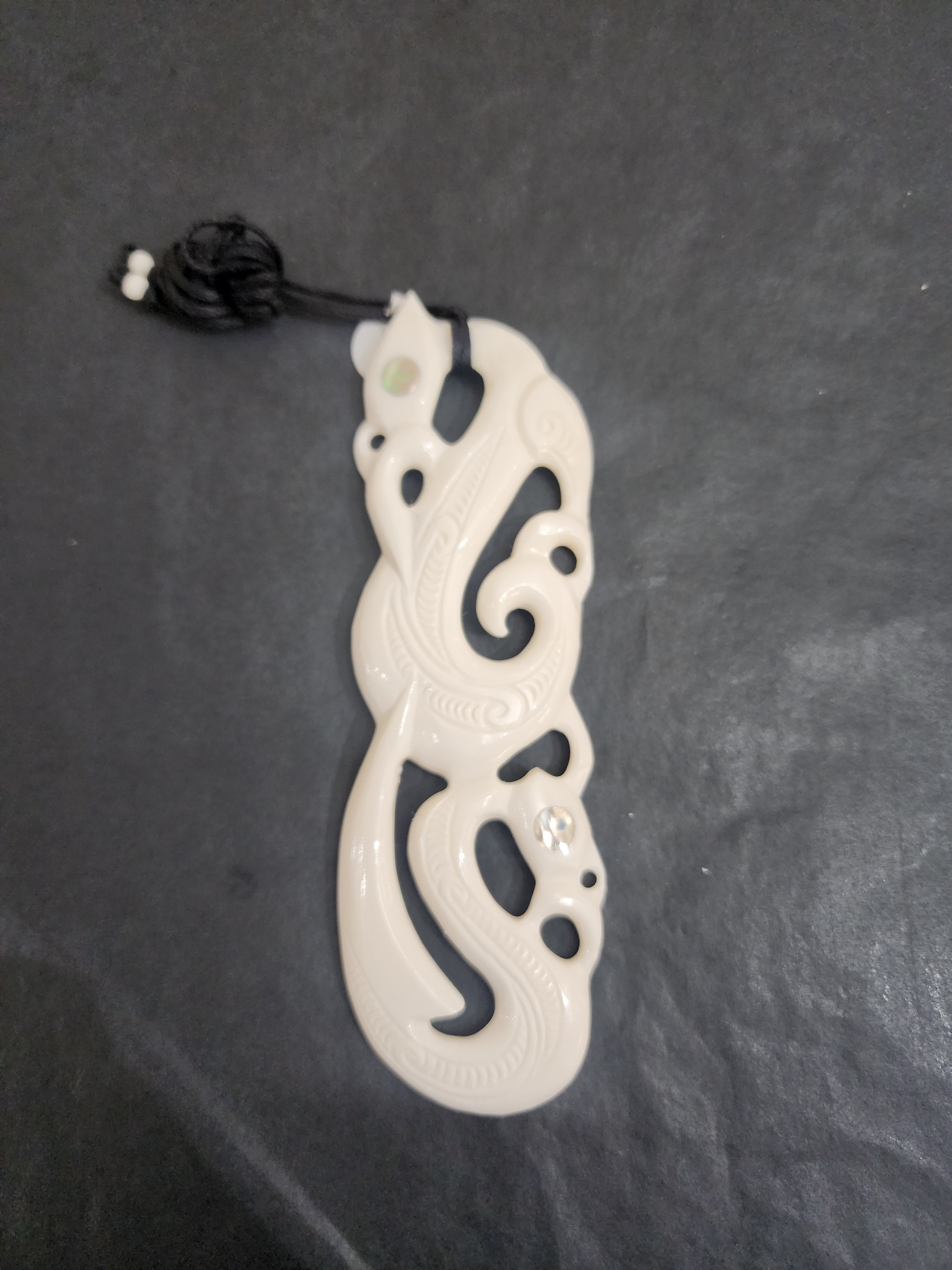 Manaia Pendant with Paua - Beef Bone