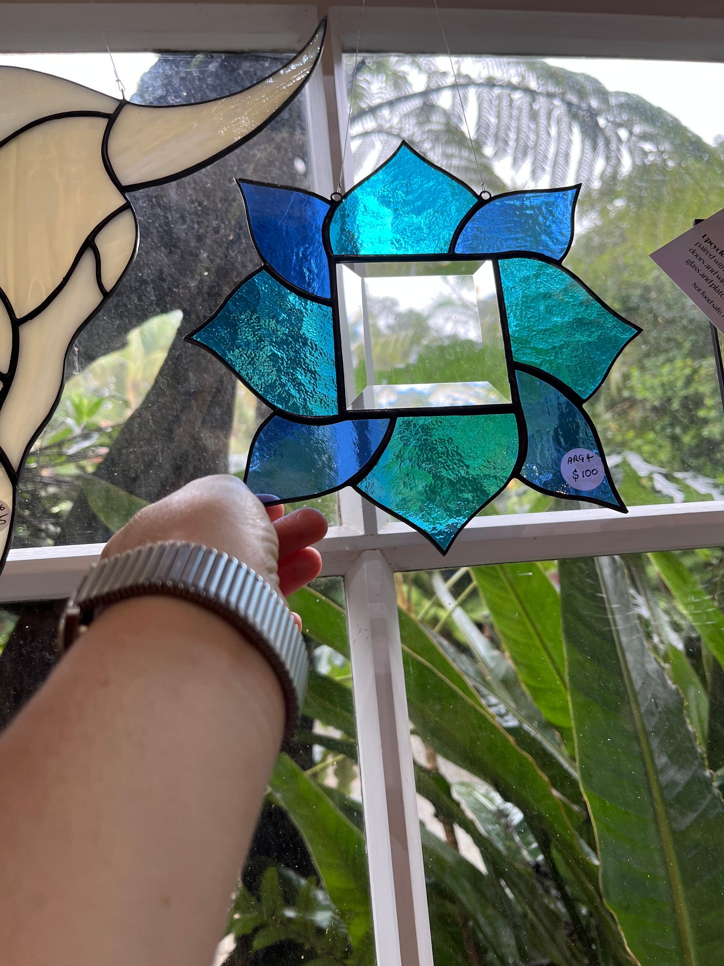 Square Bevel with Aqua Blue Glass