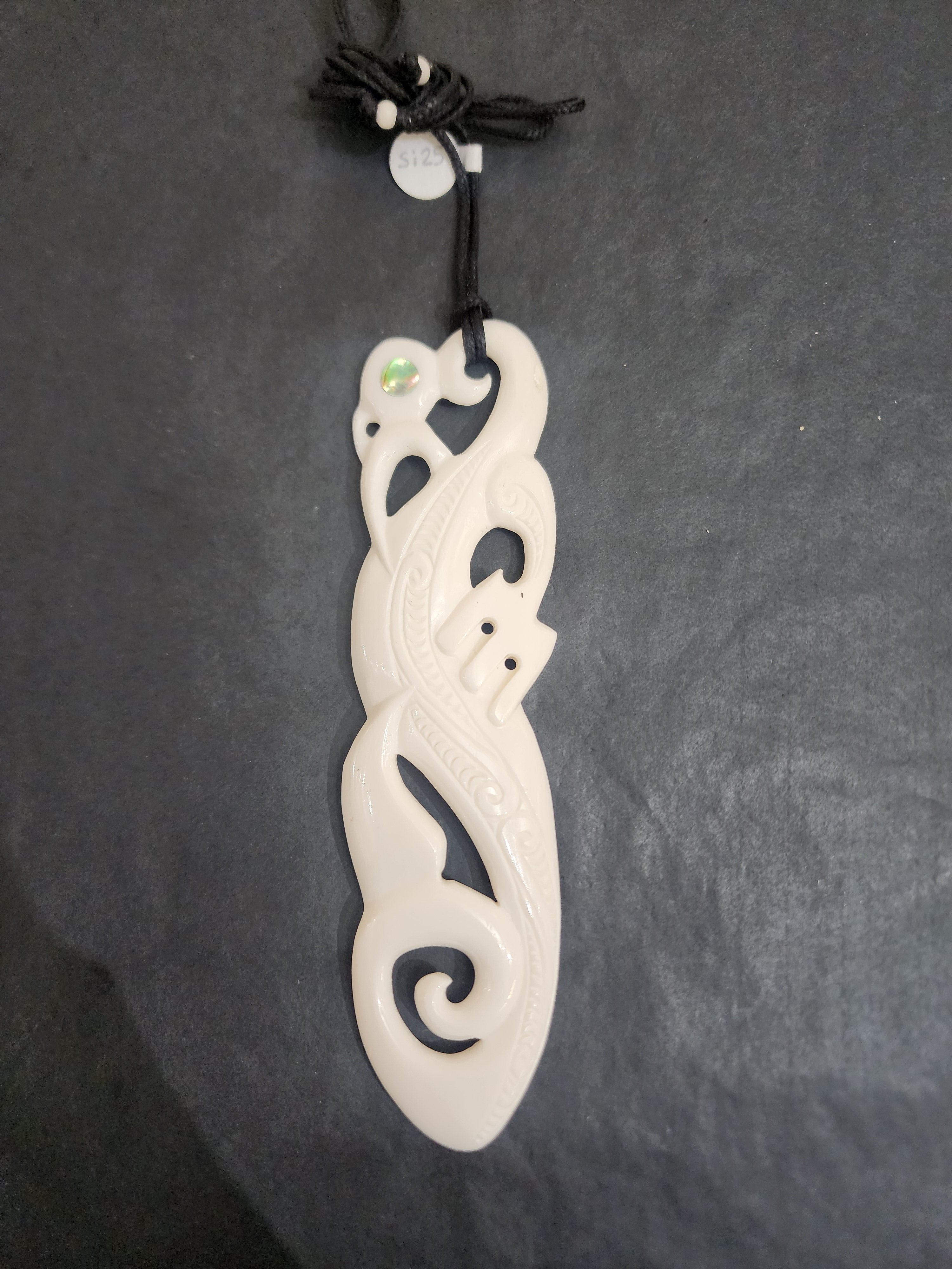 Manaia Pendant with Paua - Beef Bone