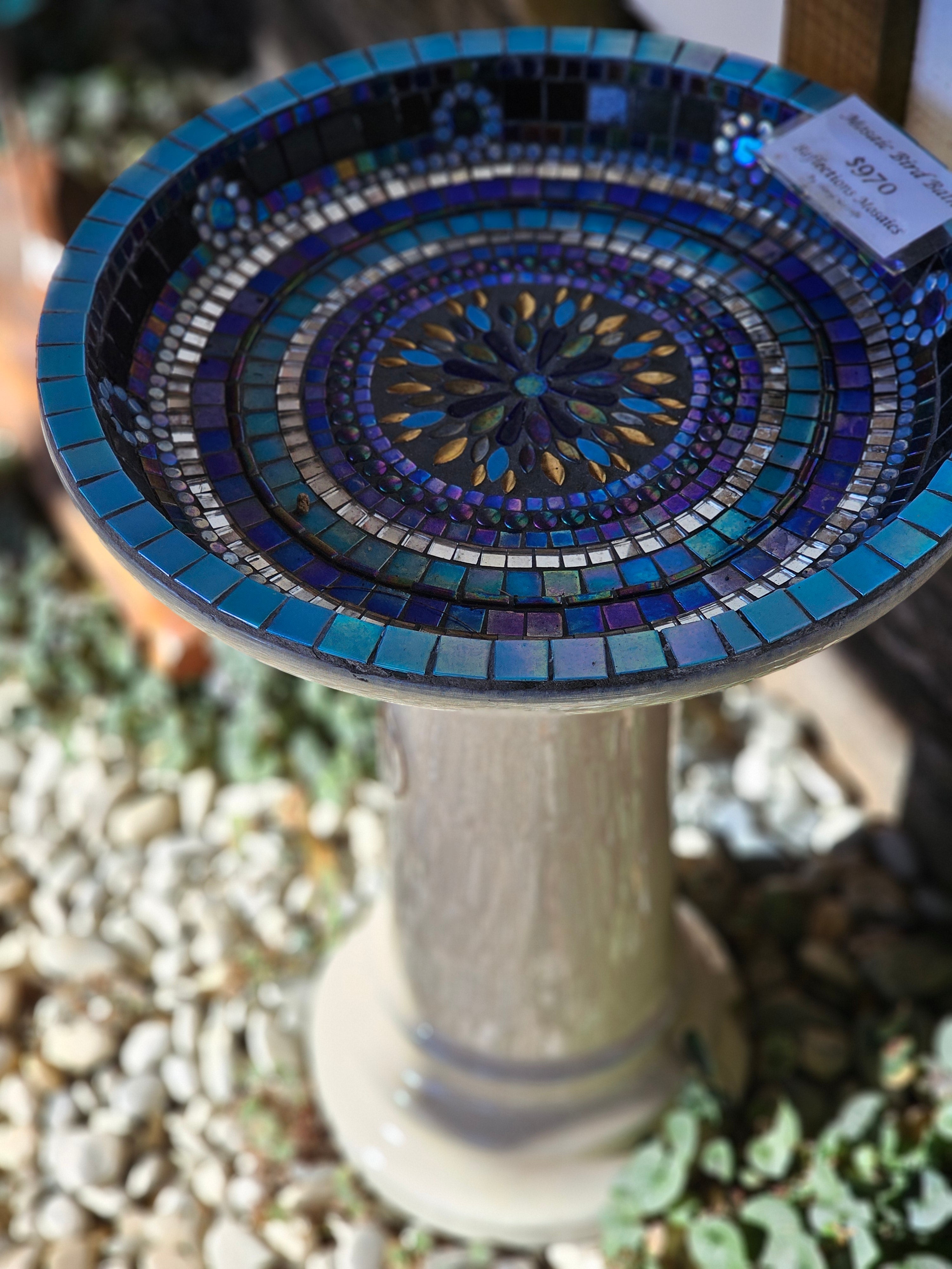 Mosaic Bird Bath and Stand