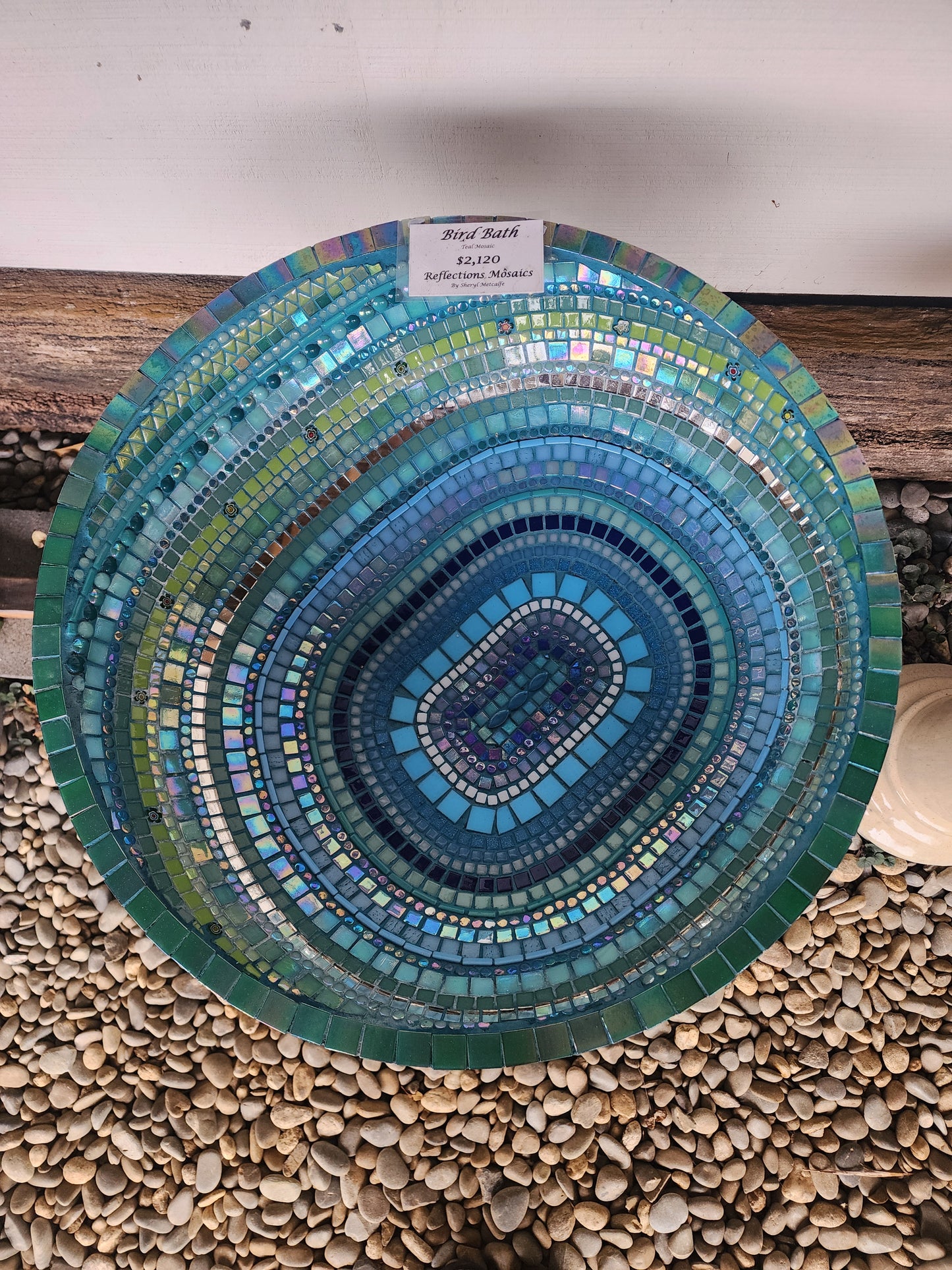 Teal Mosaic Bird Bath