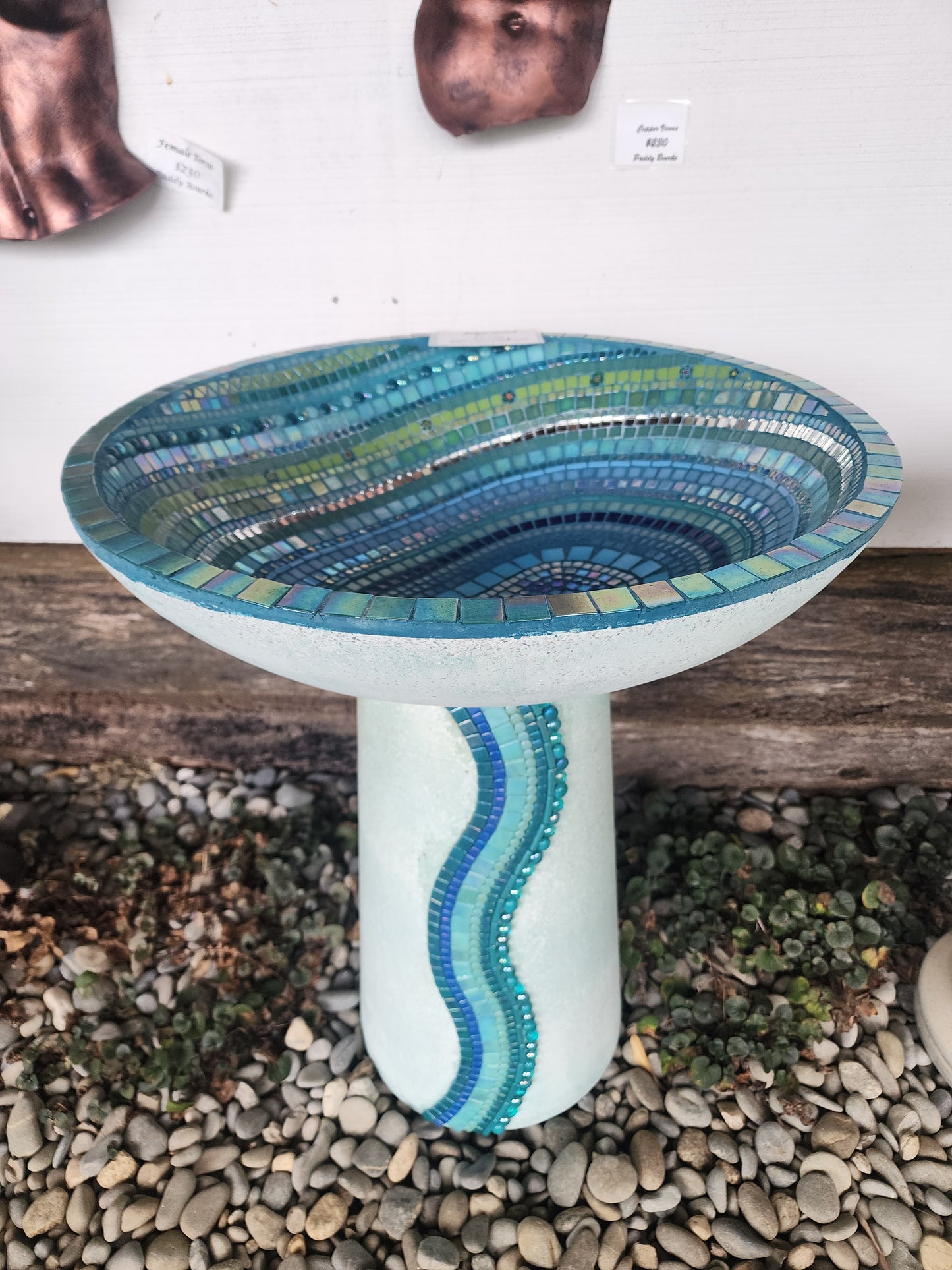 Teal Mosaic Bird Bath