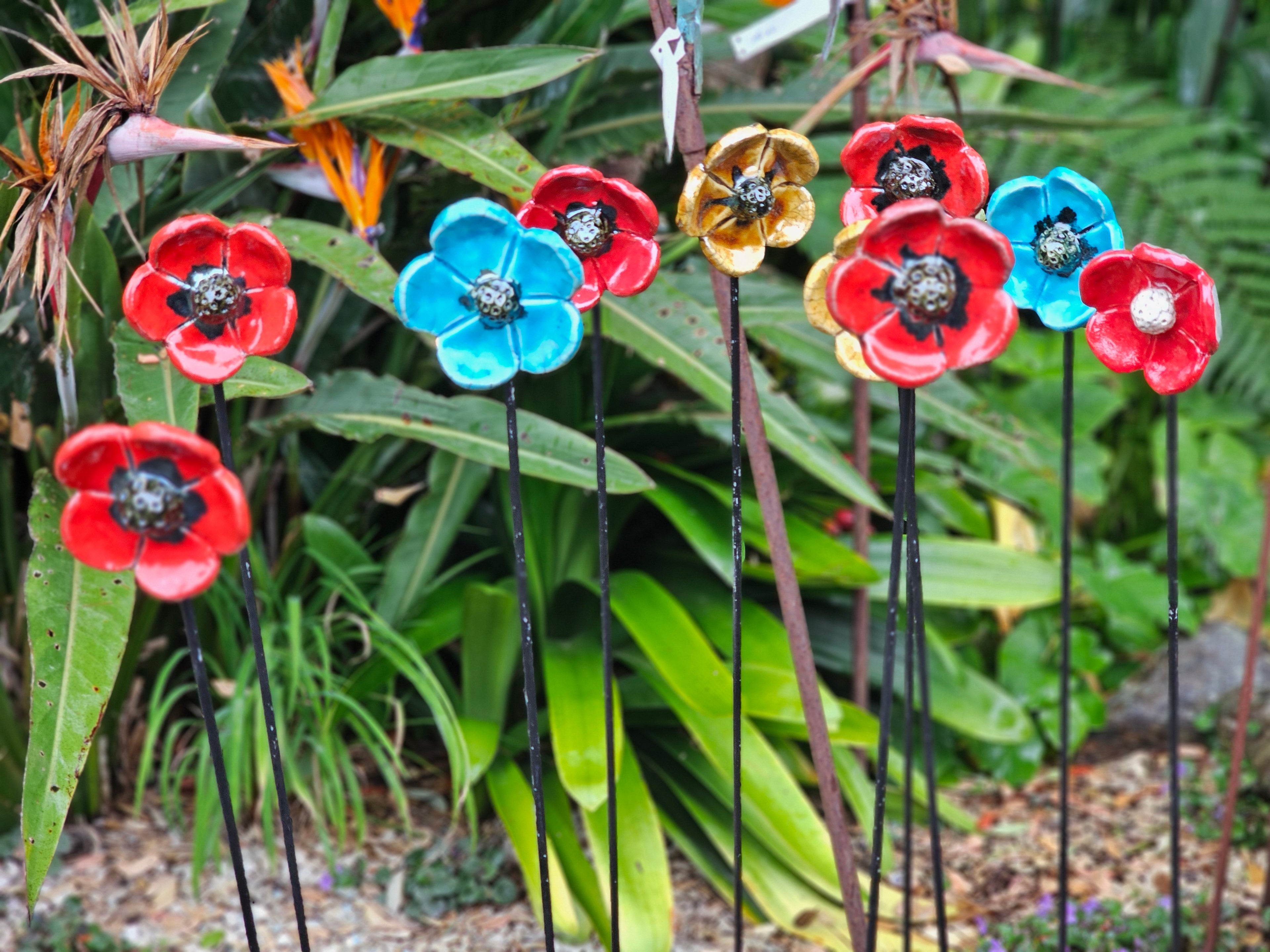 Raku Flowers on Rod