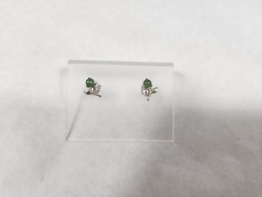 Floral Pounamu with Cubic Zirconia - Studs