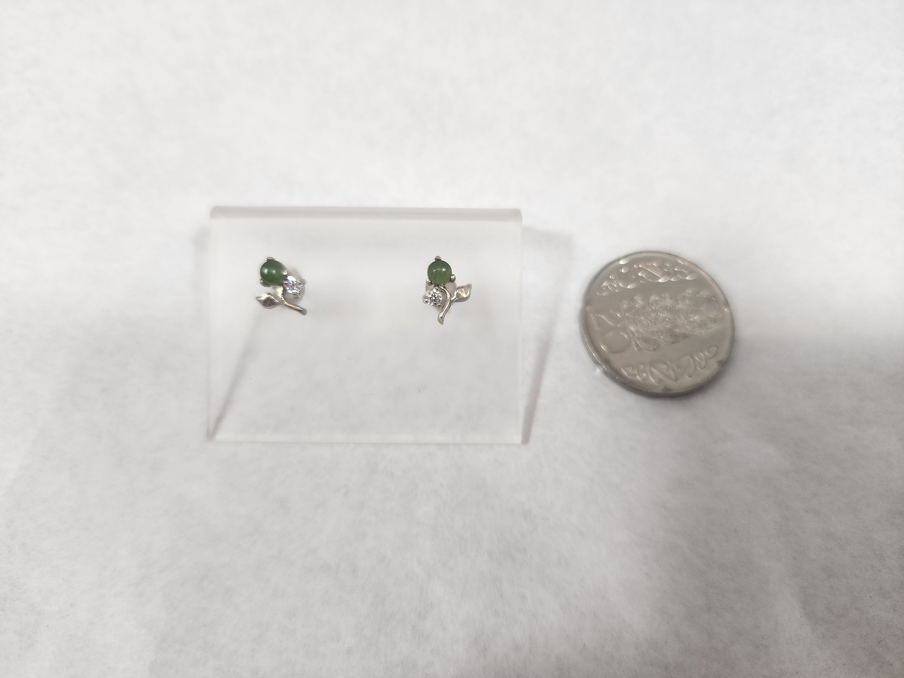 Floral Pounamu with Cubic Zirconia - Studs