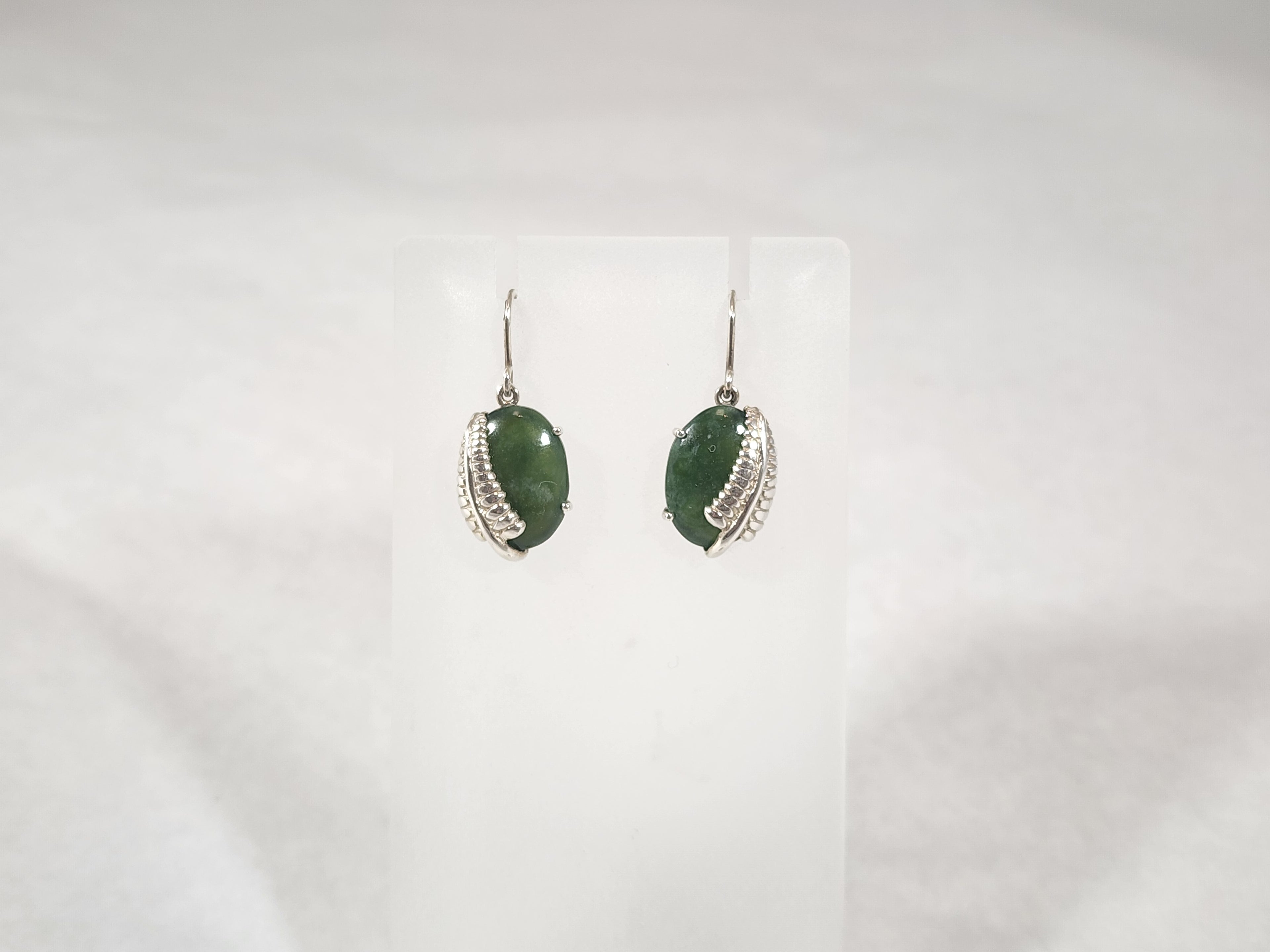 Pounamu Oval and Silver Fern - Earring