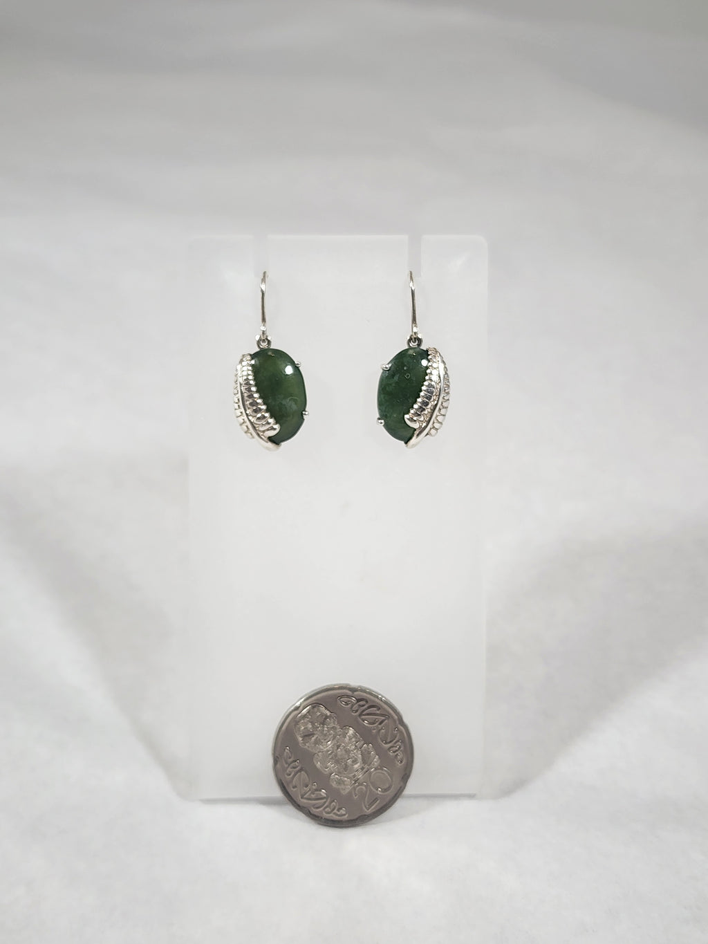 Pounamu Oval and Silver Fern - Earring