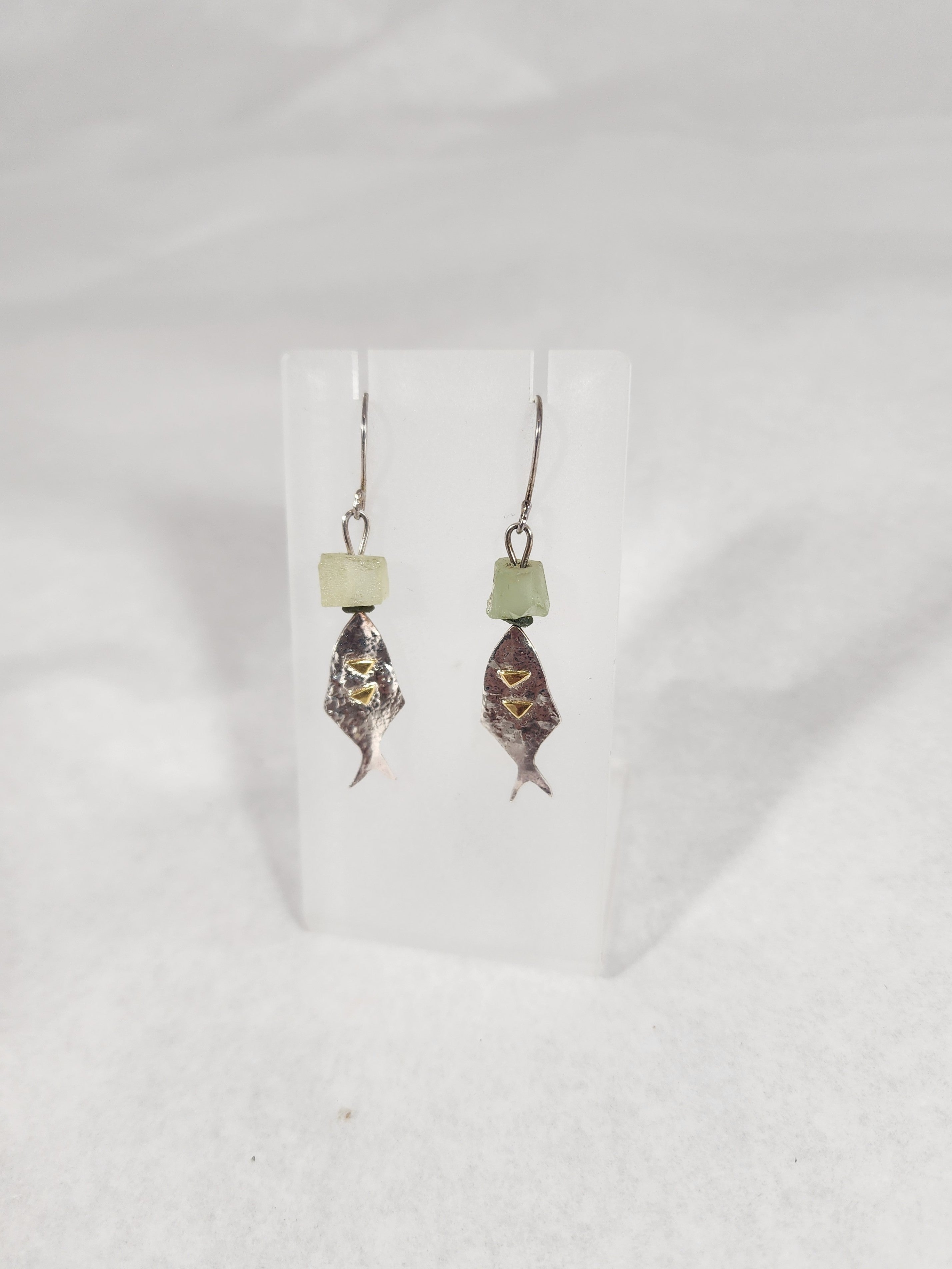 Fish with Teal Glass Bead - Earring