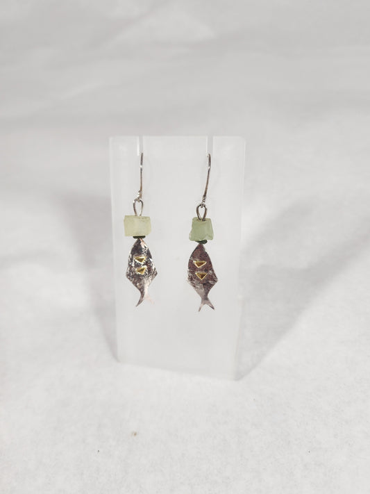Fish with Teal Glass Bead - Earring