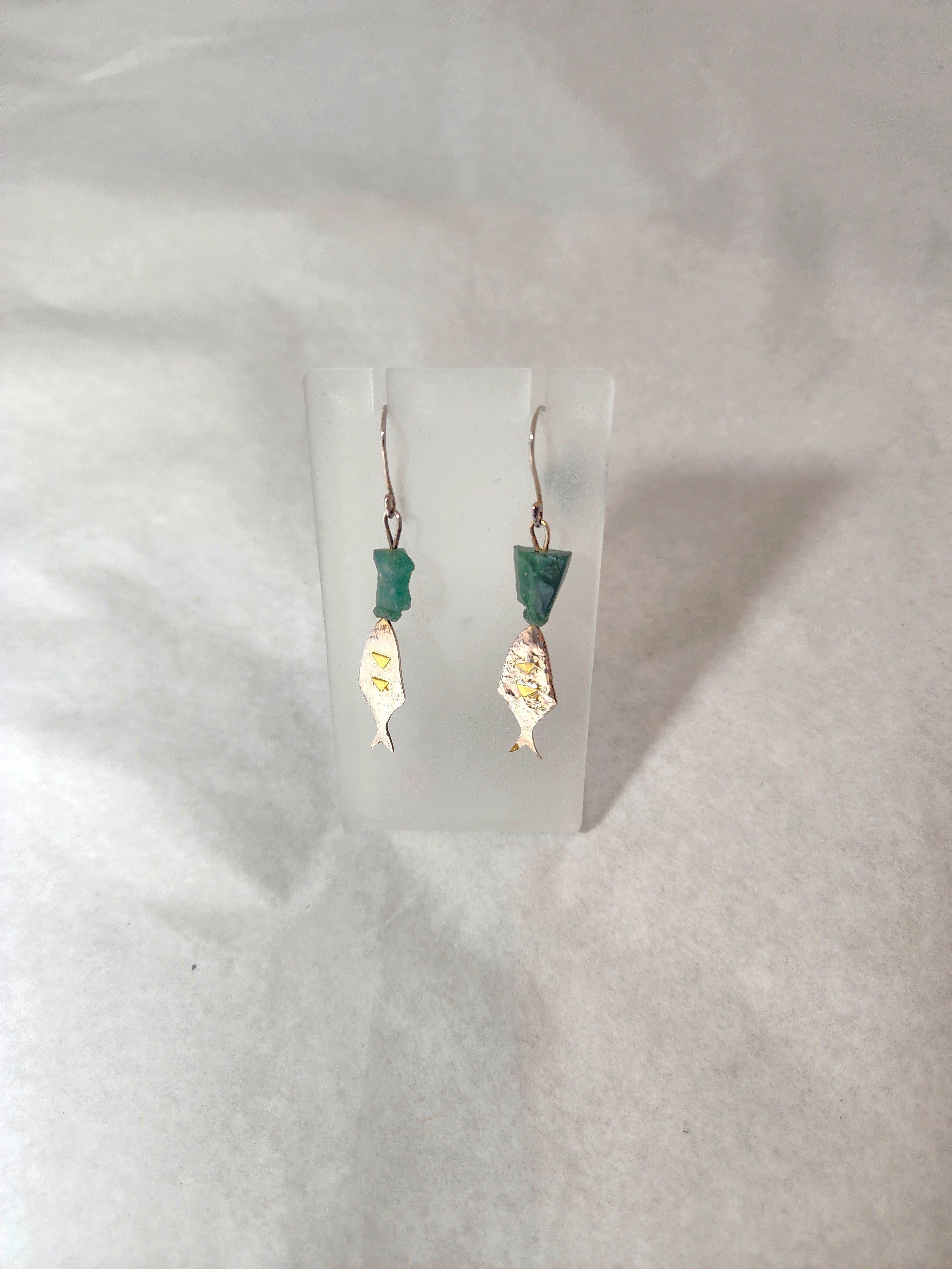 Fish with Green Glass Bead - Earring