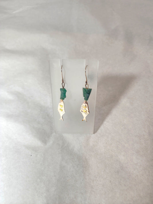 Fish with Green Glass Bead - Earring