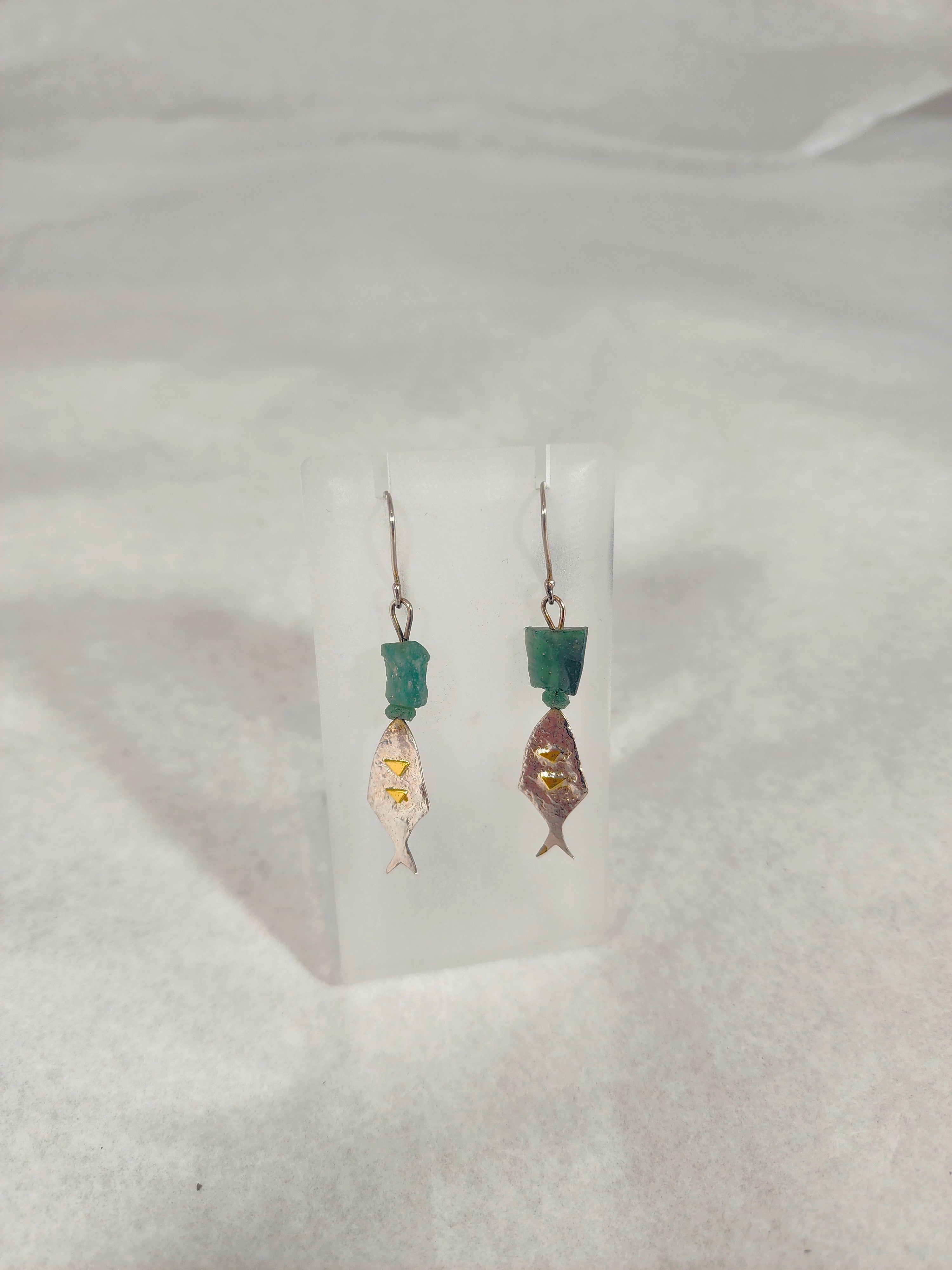 Fish with Green Glass Bead - Earring