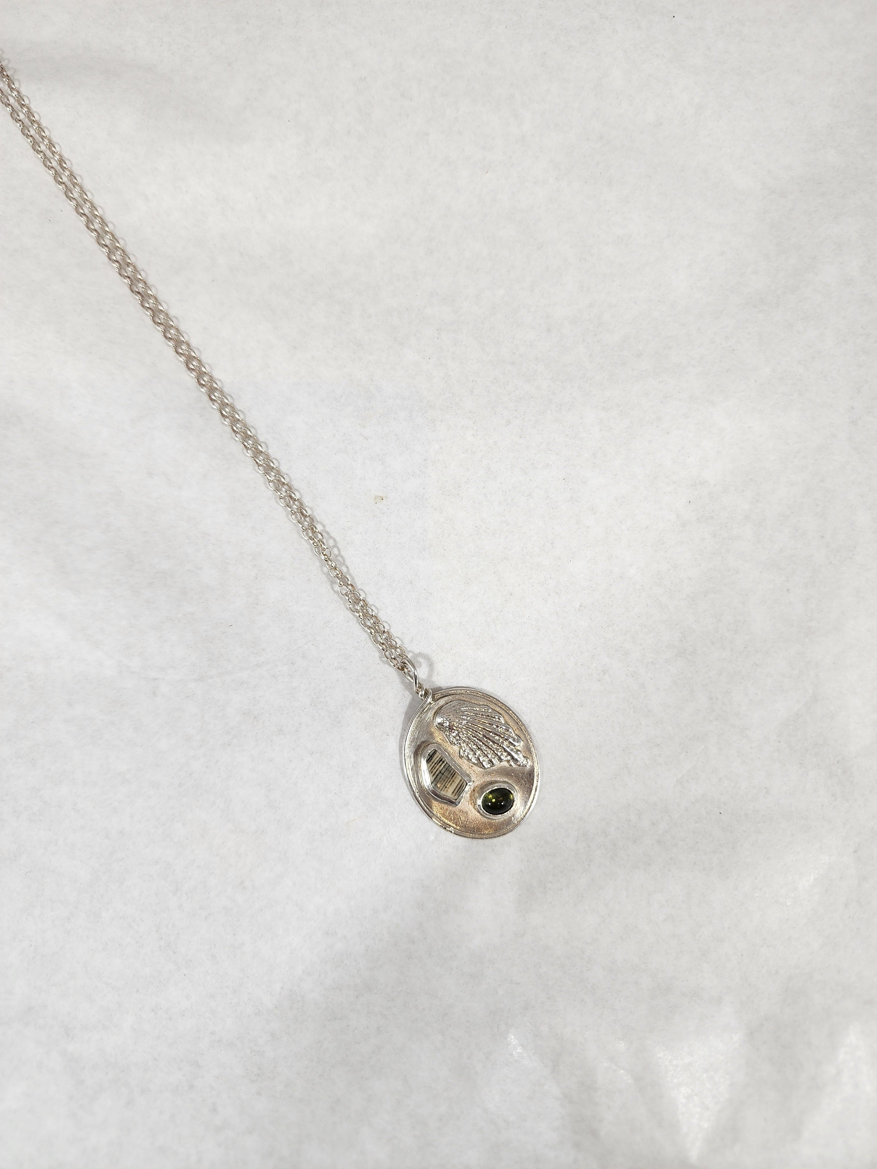 Green Tourmaline Shell Casting - Necklace