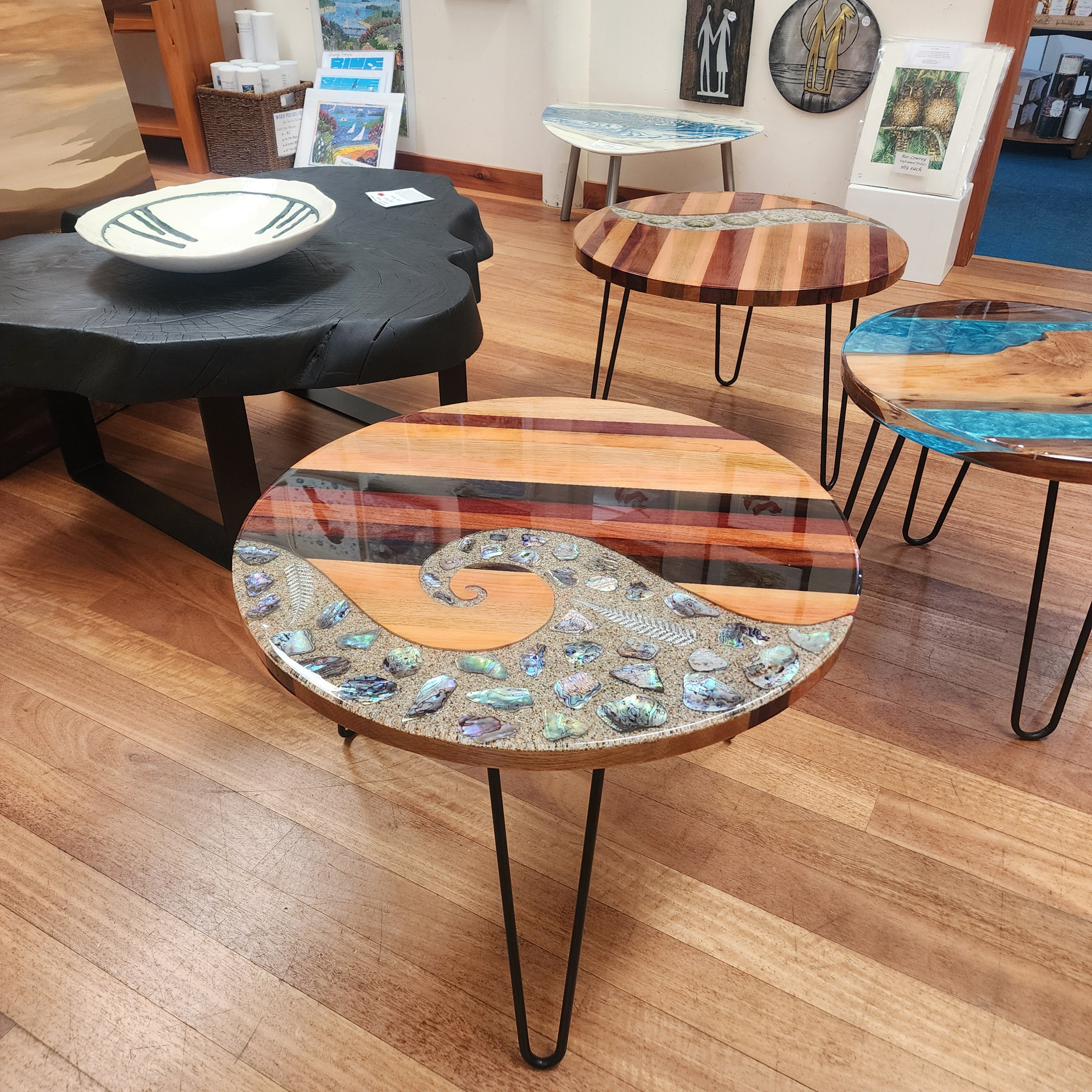 Paua & Silver Fern with Wave - Coffee Table