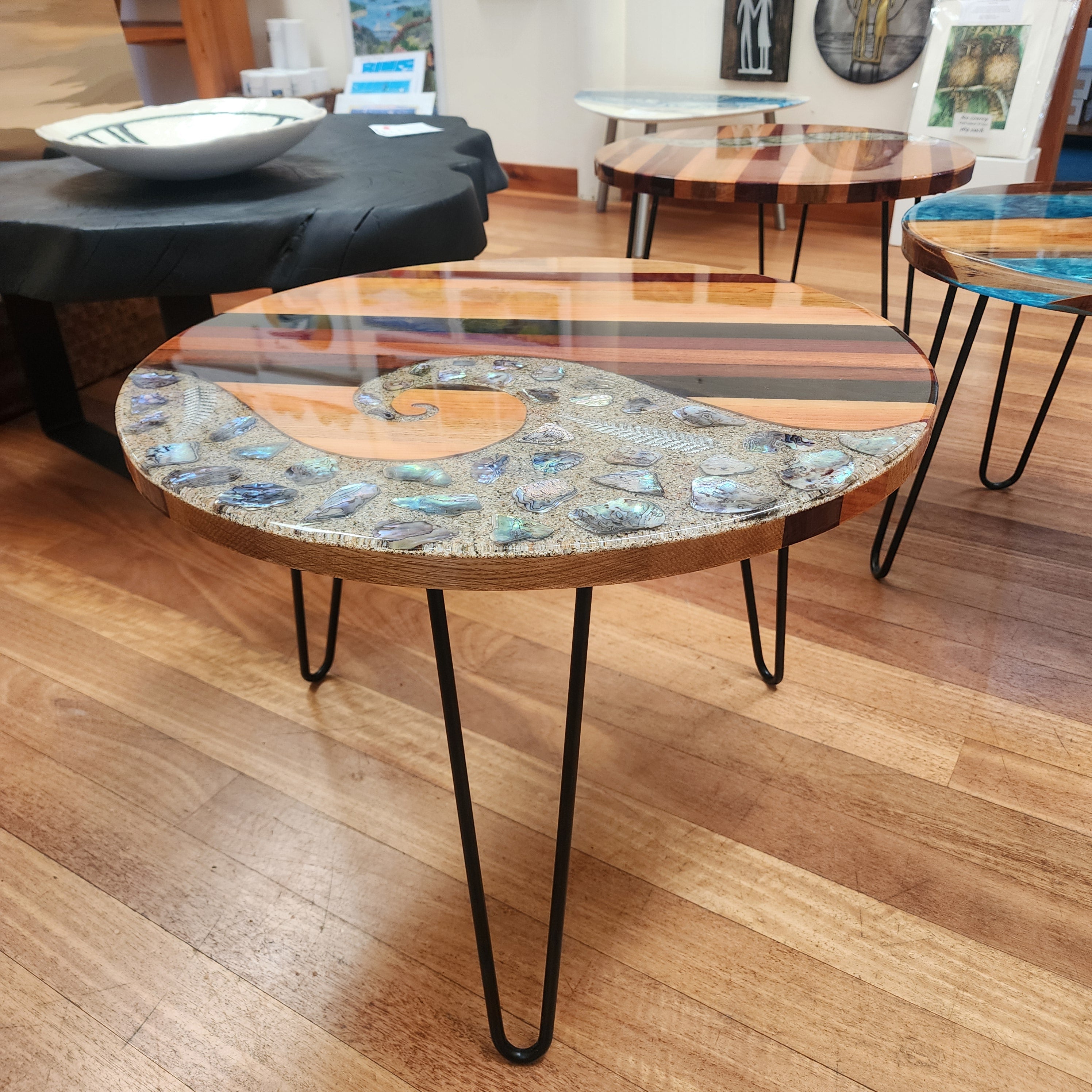 Paua & Silver Fern with Wave - Coffee Table