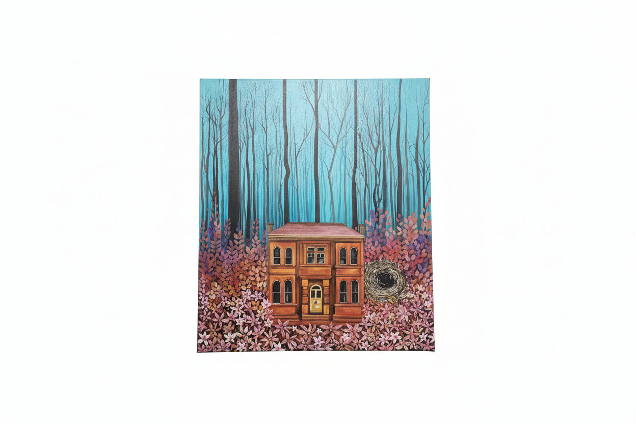 Red House in Forest & Flowers - Original Painting