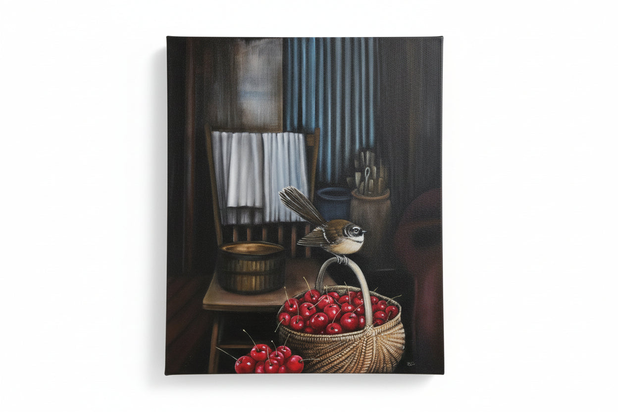 Fantail on Cherry Basket - Original Painting