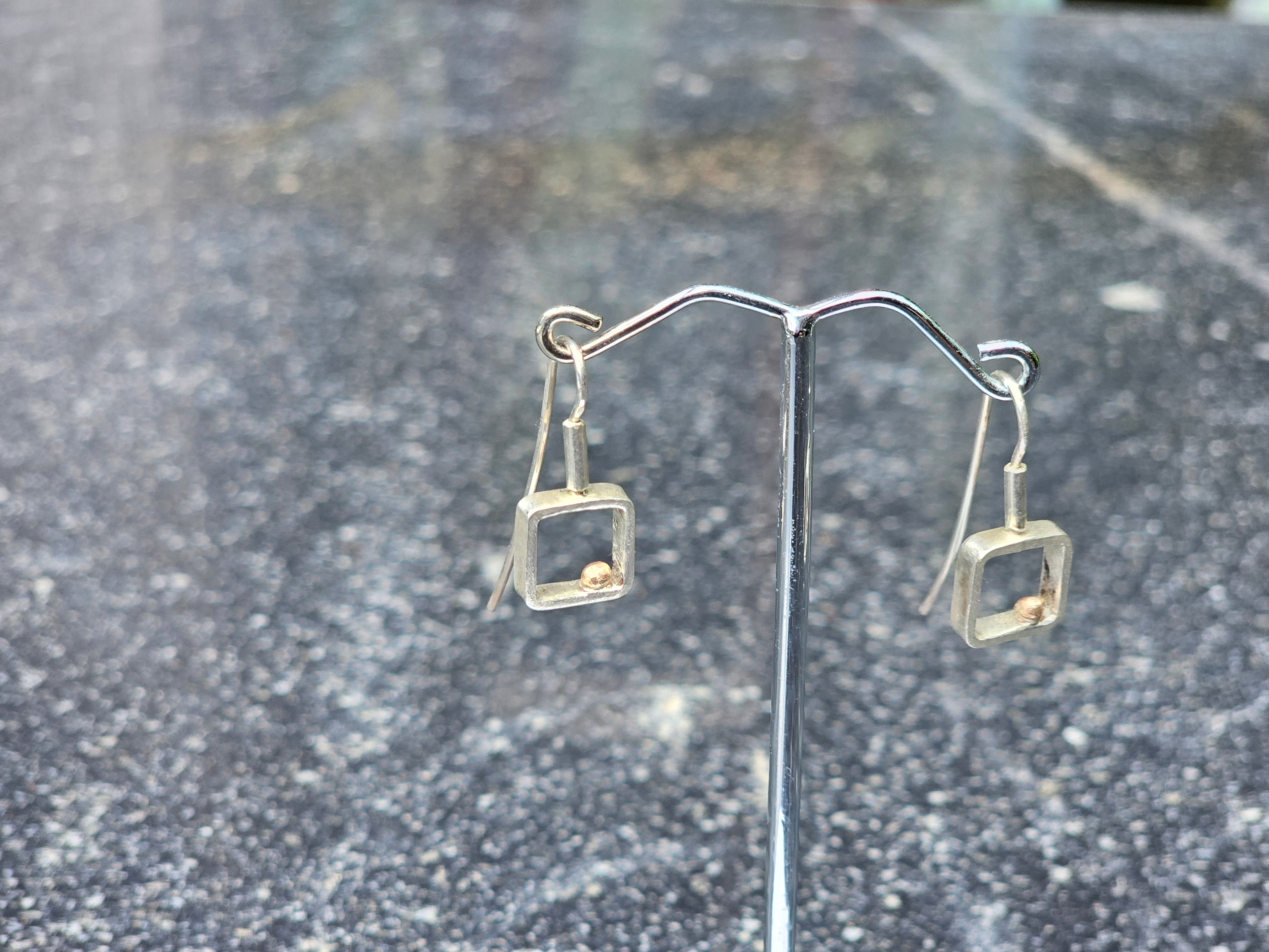 Sterling Silver Earrings w 18ct Gold Square Frame