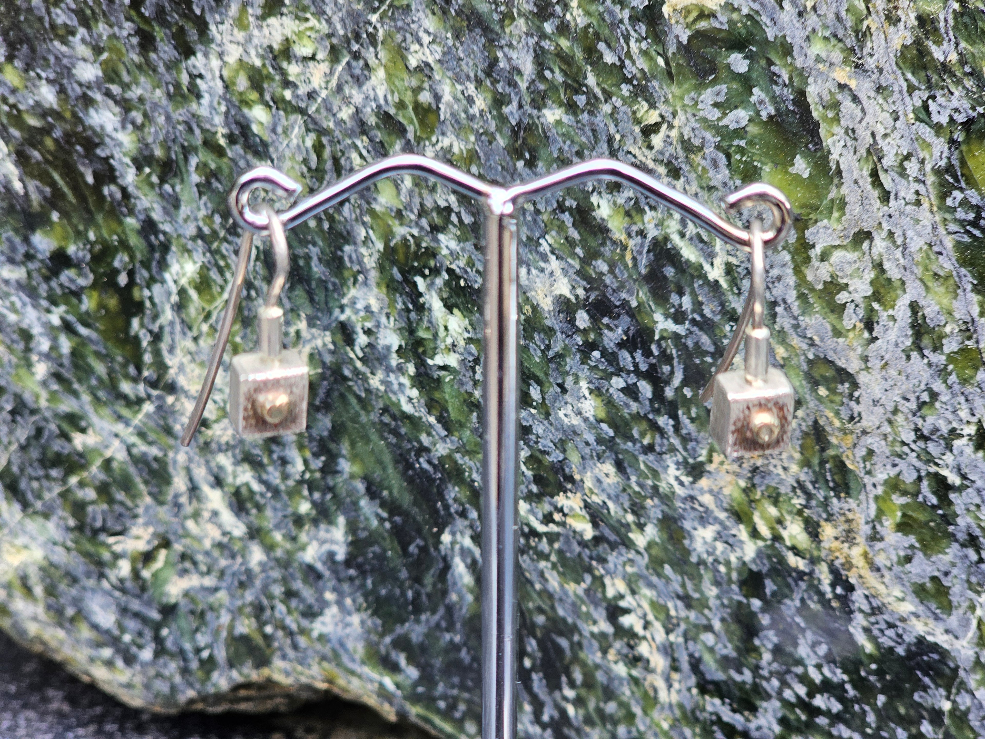 Sterling Silver Earring with 18ct Gold Solid Square