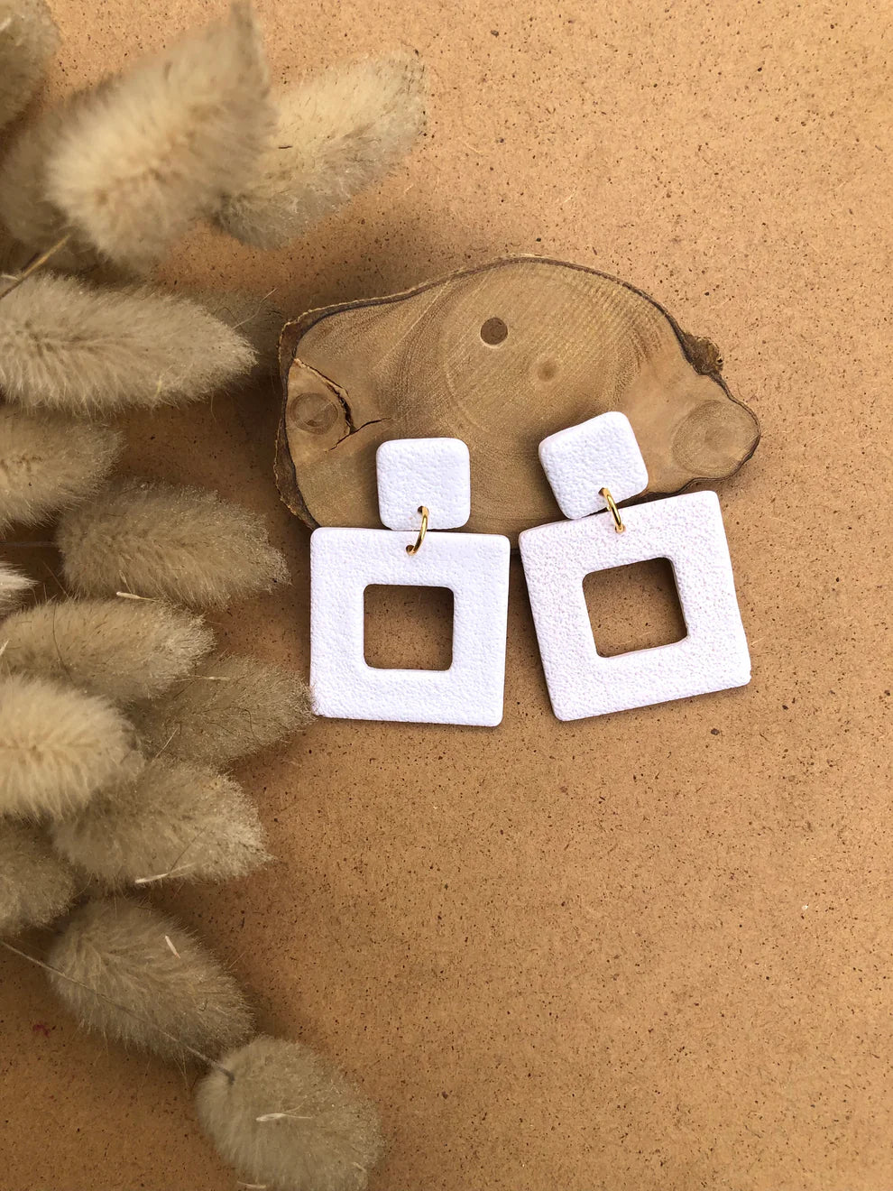Double Square White - Earring