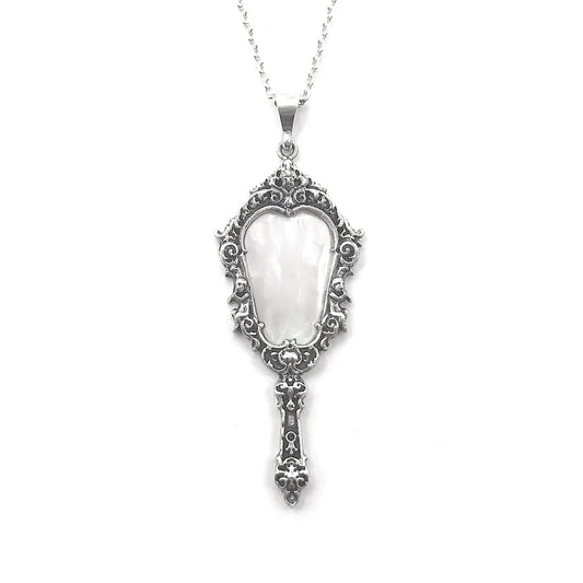 Antique Hand Mirror Necklace - Mother of Pearl
