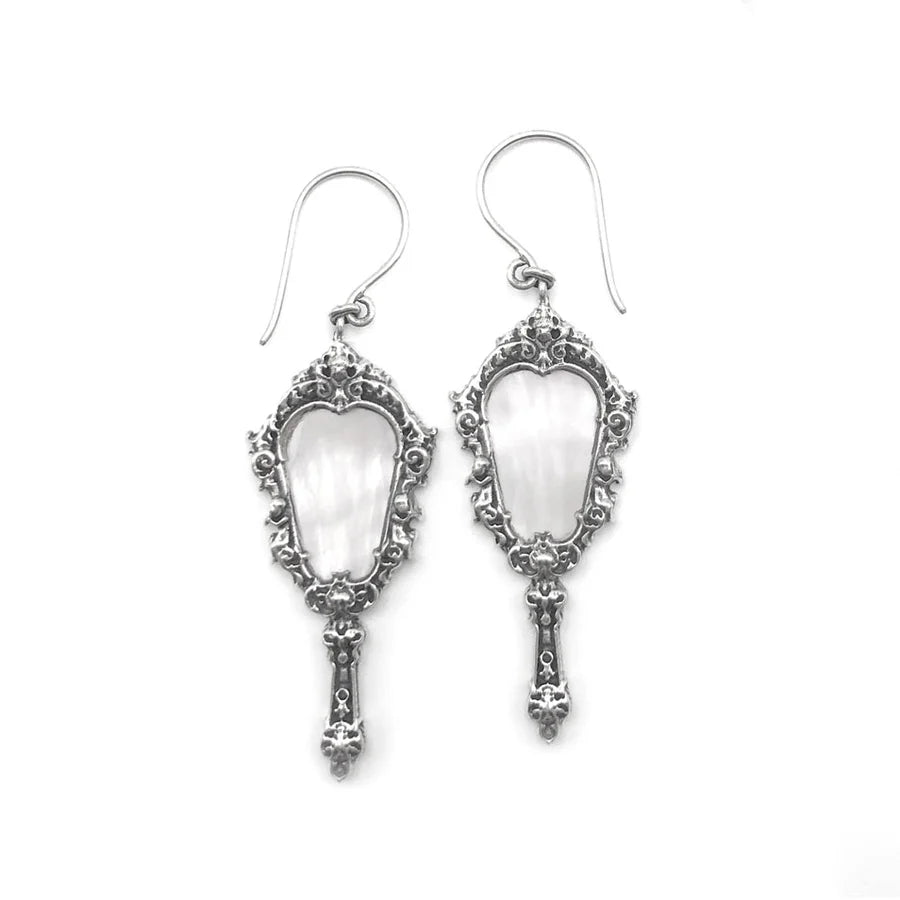 Antique Hand Mirror Earring - Mother of Pearl