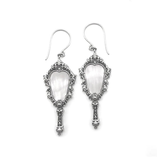 Antique Hand Mirror Earring - Mother of Pearl
