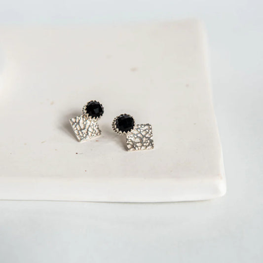 Regal Square Studs - with Black Onyx