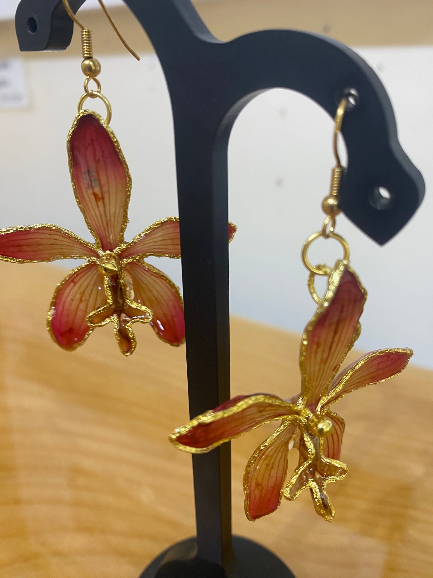 Orchid Earrings with Gold Trim