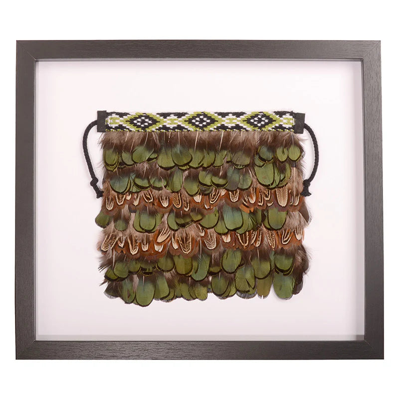 Framed Pheasant Feather Small Korowai with Green Band