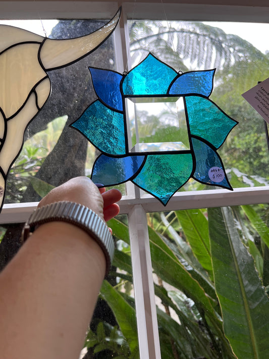 Square Bevel with Aqua Blue Glass