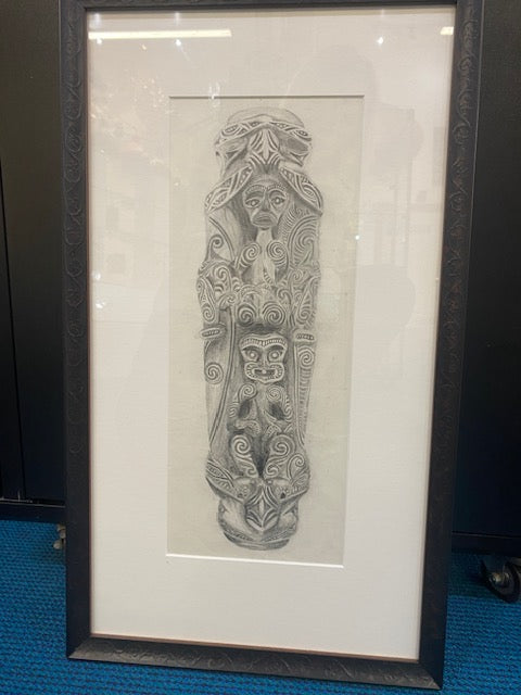 Whakairo - framed graphite sketch
