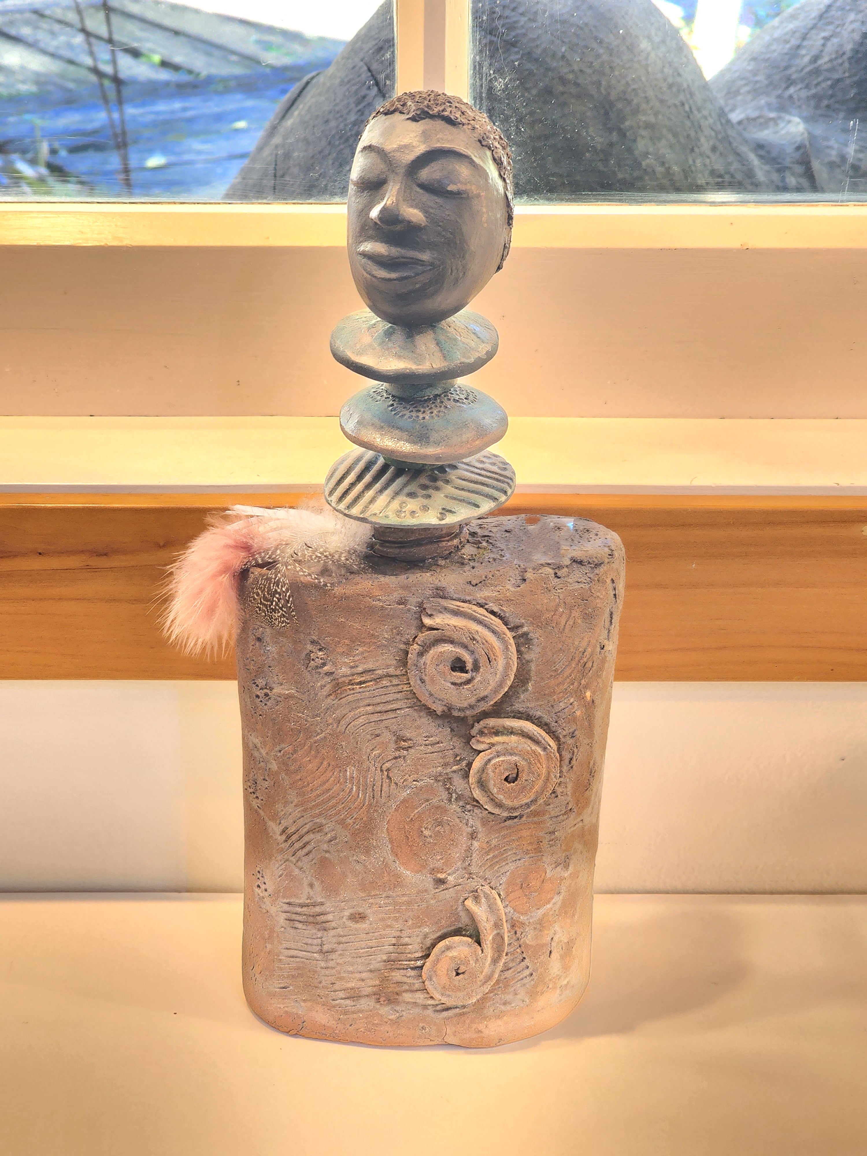 Square Sculpture with Feather