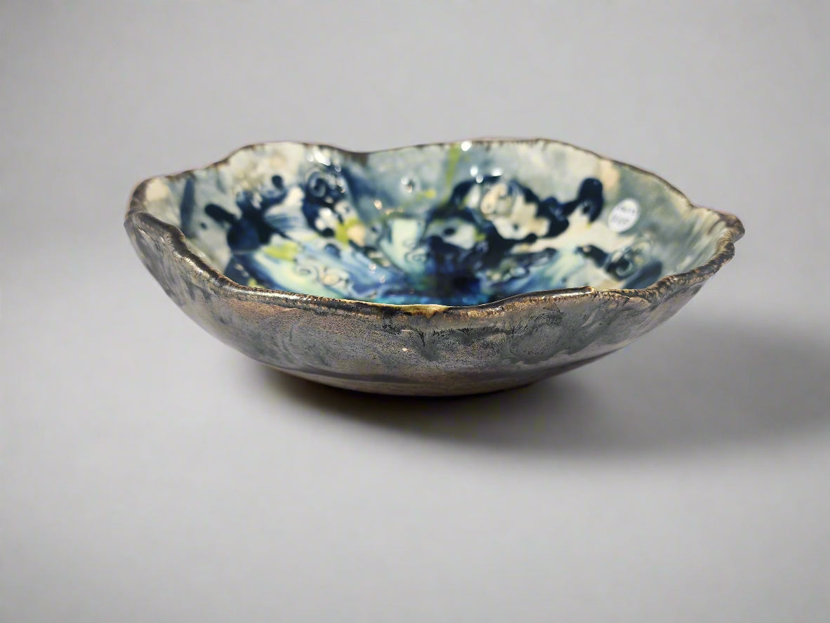 Medium Dark Blue with Mixed Stamps Bowl