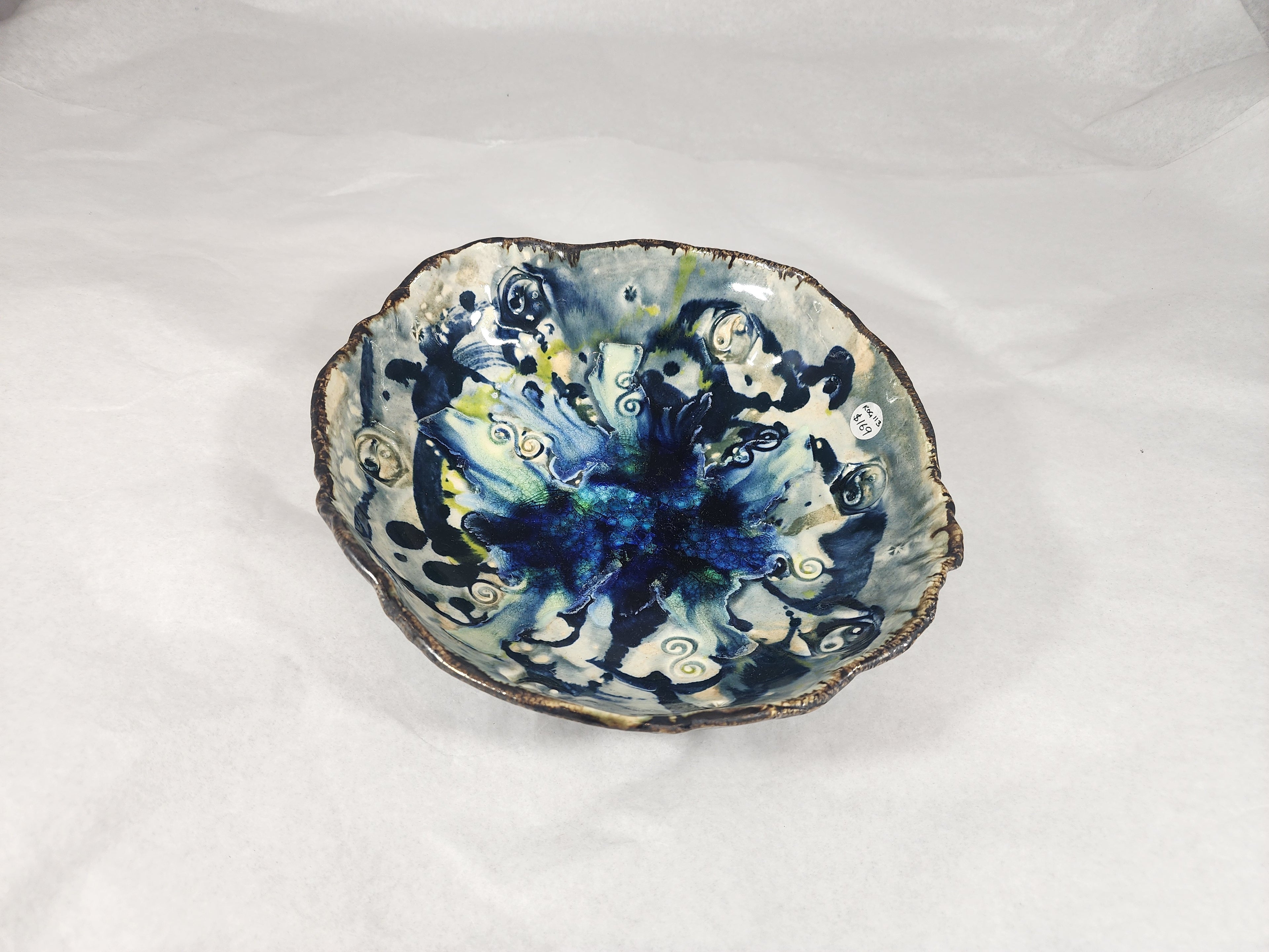 Medium Dark Blue with Mixed Stamps Bowl