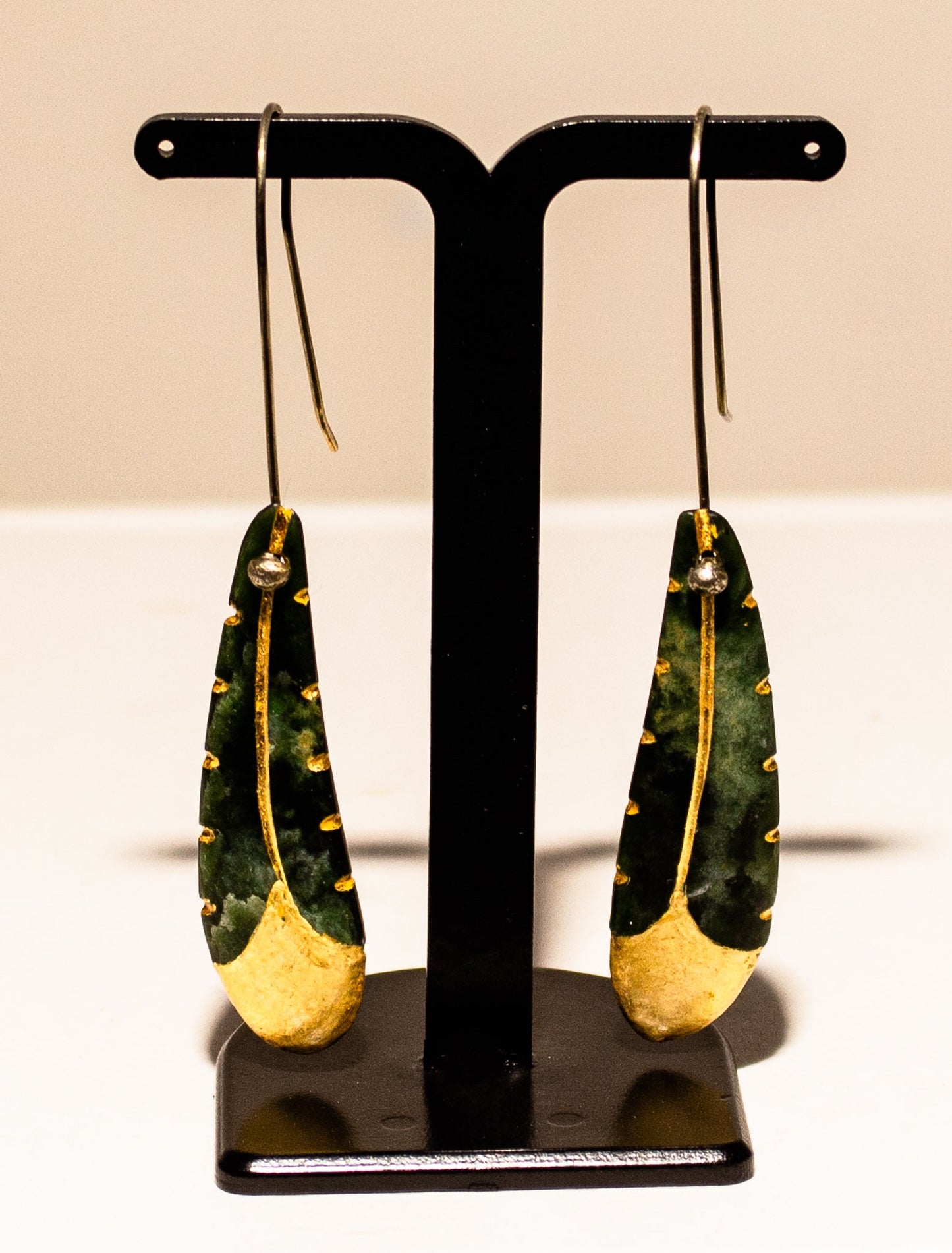 Greenstone and gold leaf earrings